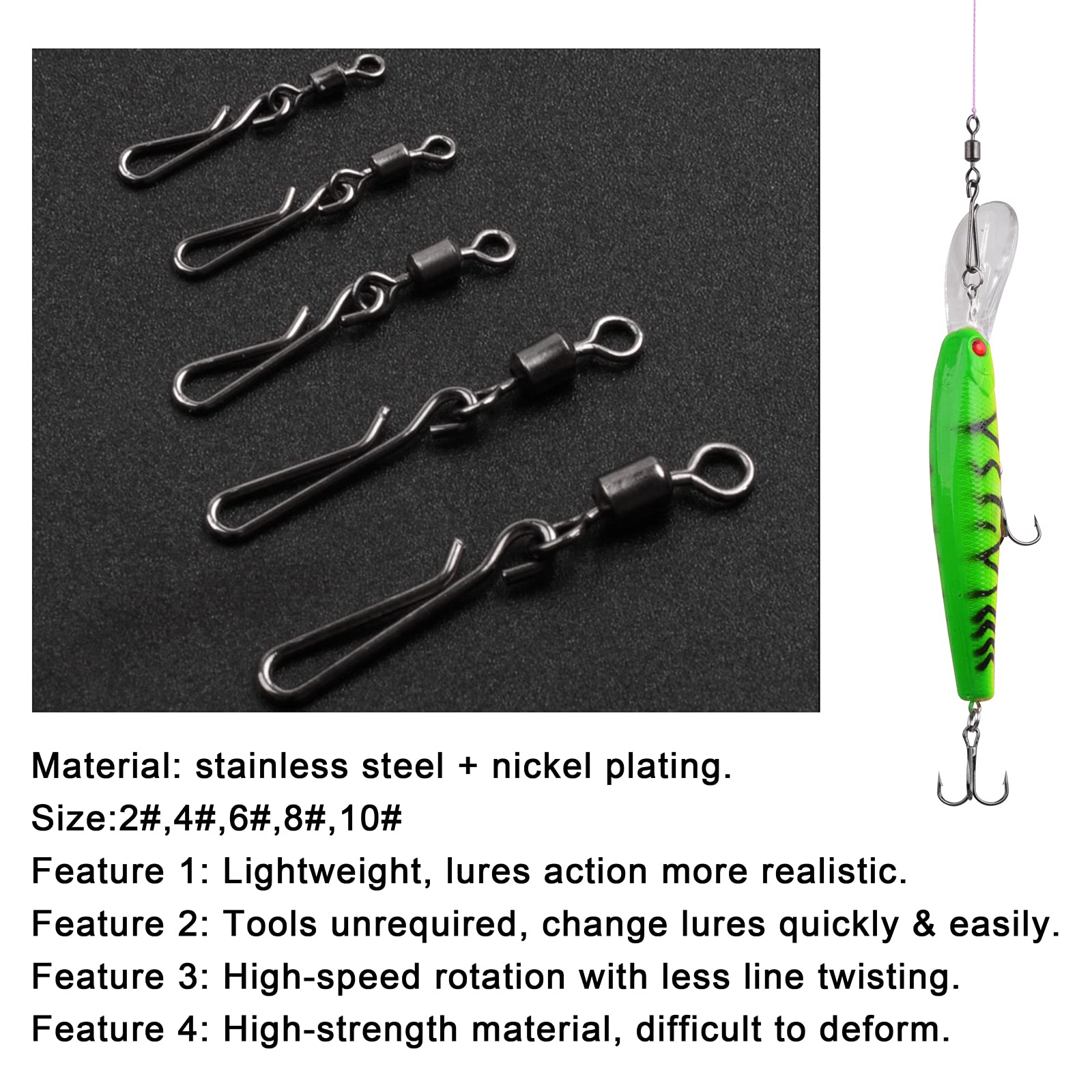 JSHANMEI High Strength Fishing Swivels & Snaps - Fast Rolling Barrel Swivels with Speed Clips Connector for Freshwater & Saltwater Fishing | Ideal for Bass, Trout, and Deep Sea Angling