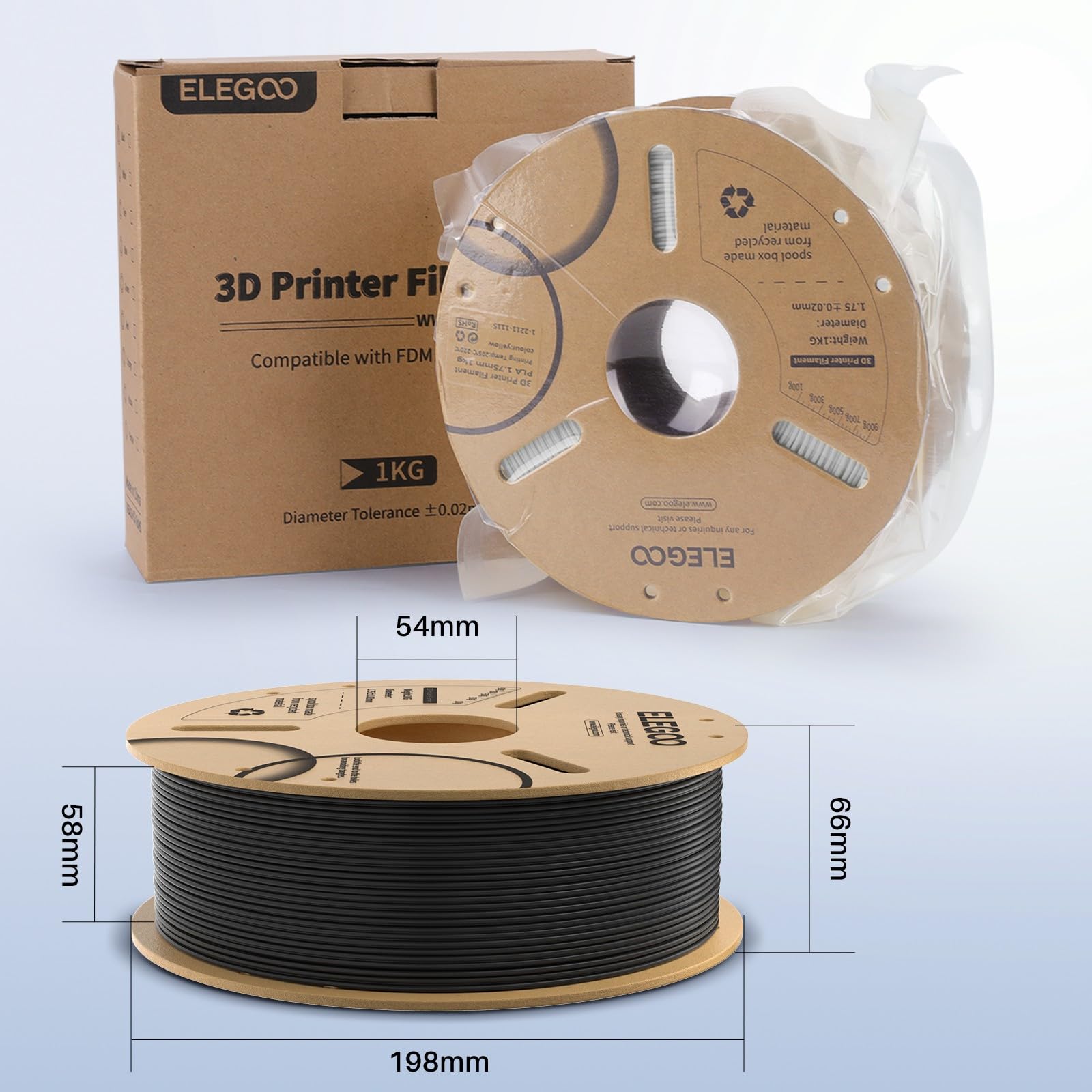 ELEGOO PLA+ 3D Printer Filament 1.75mm White 1KG Spool - Stronger & More Durable FDM Printing Material, High Precision +/-0.02mm, Works with Most 3D Printers - Perfect for DIY Projects, Prototyping & Home Decor Creations (2.2lbs)