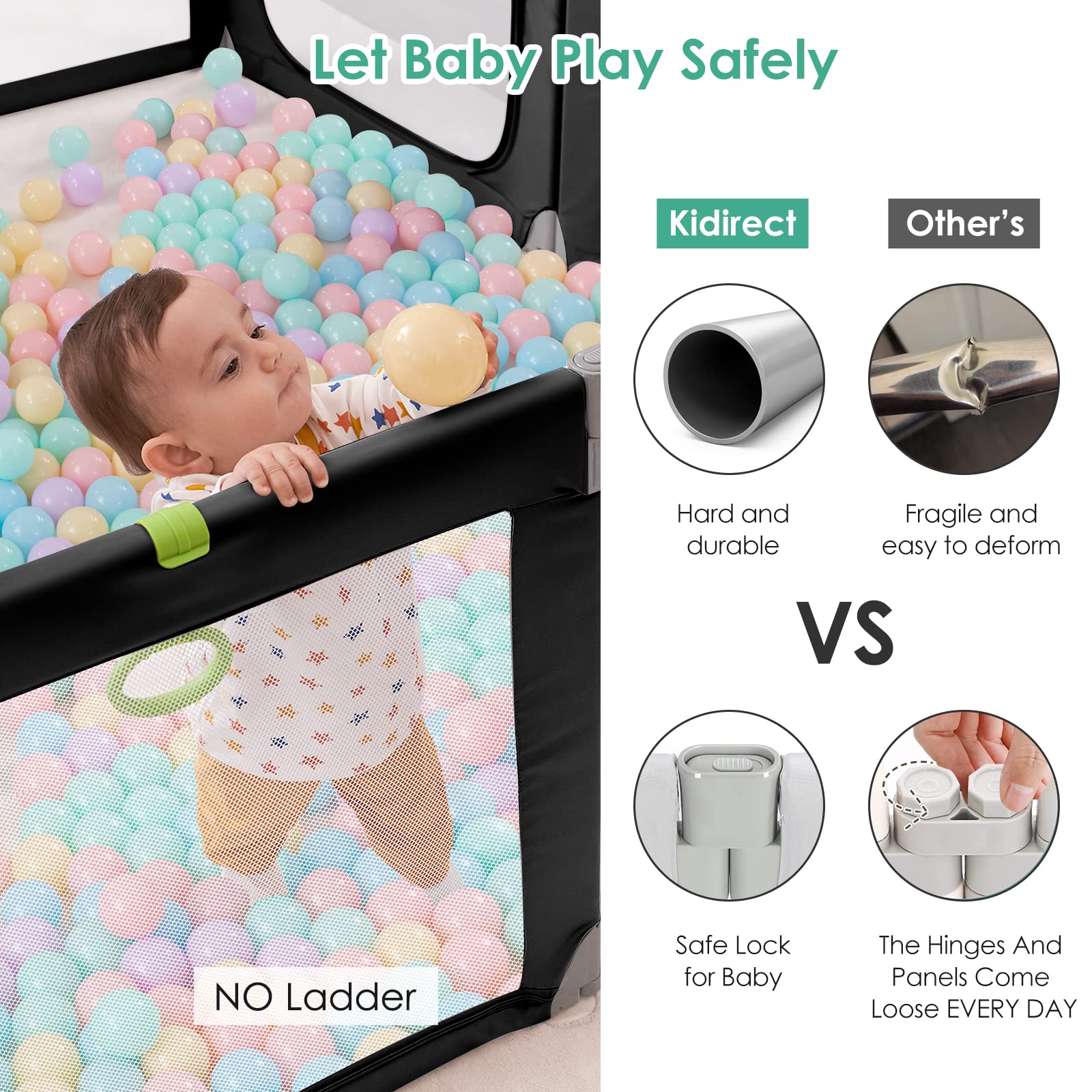 Foldable Baby Playpen for Toddlers & Infants - Adjustable Size, Safe Gate, Indoor & Outdoor Use - Large 71