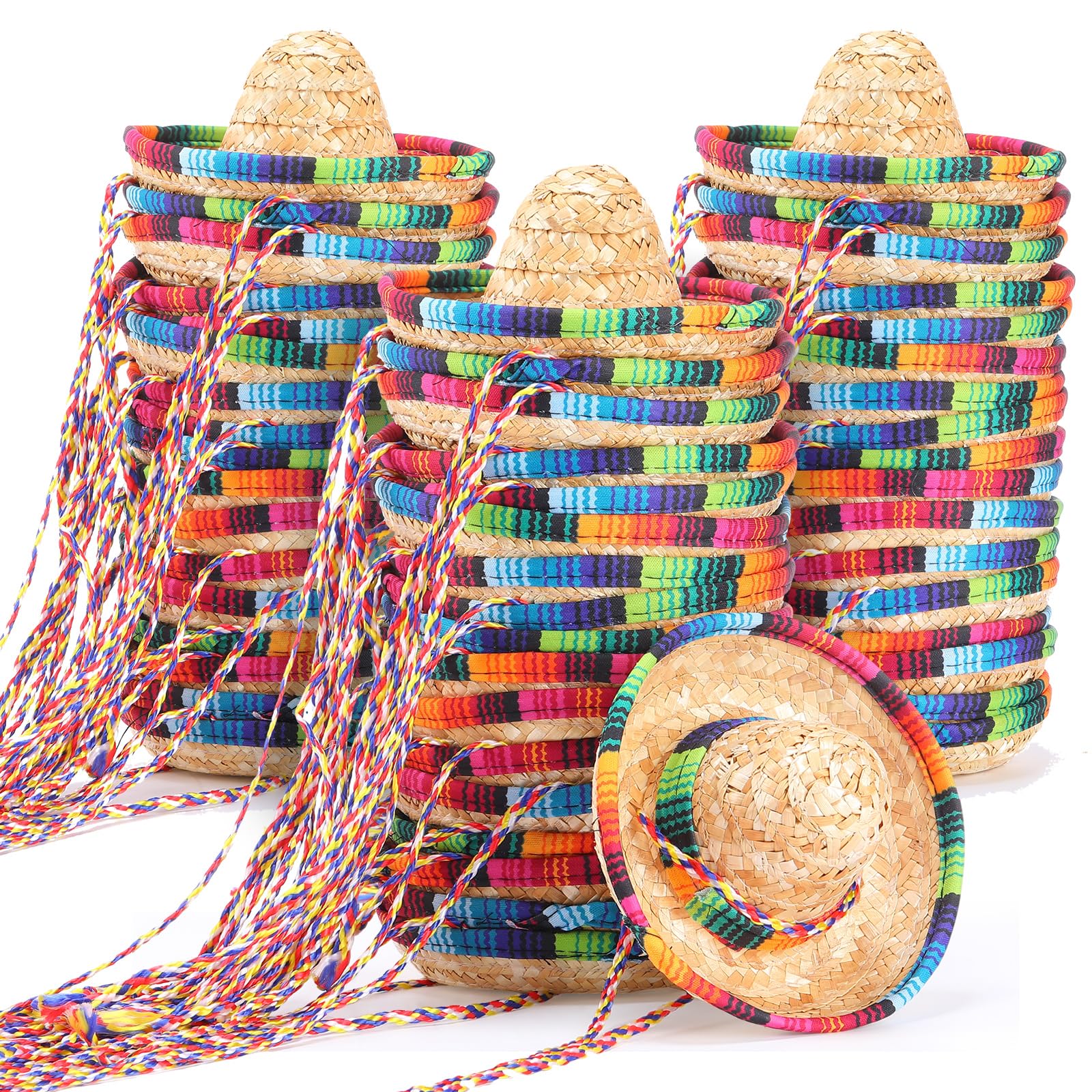 80 Pcs Mini Sombrero Hats - Small Fiesta Party Hats Natural Straw for Cinco de Mayo Decorations, Sombrero Headbands - Perfect for Mexican Themed Parties, Table Decor, and Festive Celebrations