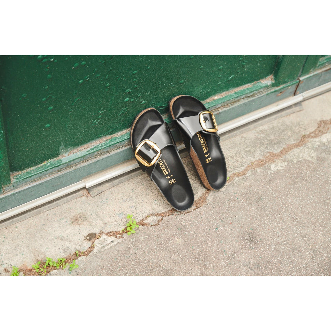 Birkenstock Madrid Big Buckle Sandals - Genuine Leather Patent High Shine Black - Comfortable Slide Sandals for Women | Perfect for Summer, Beach, and Casual Outings
