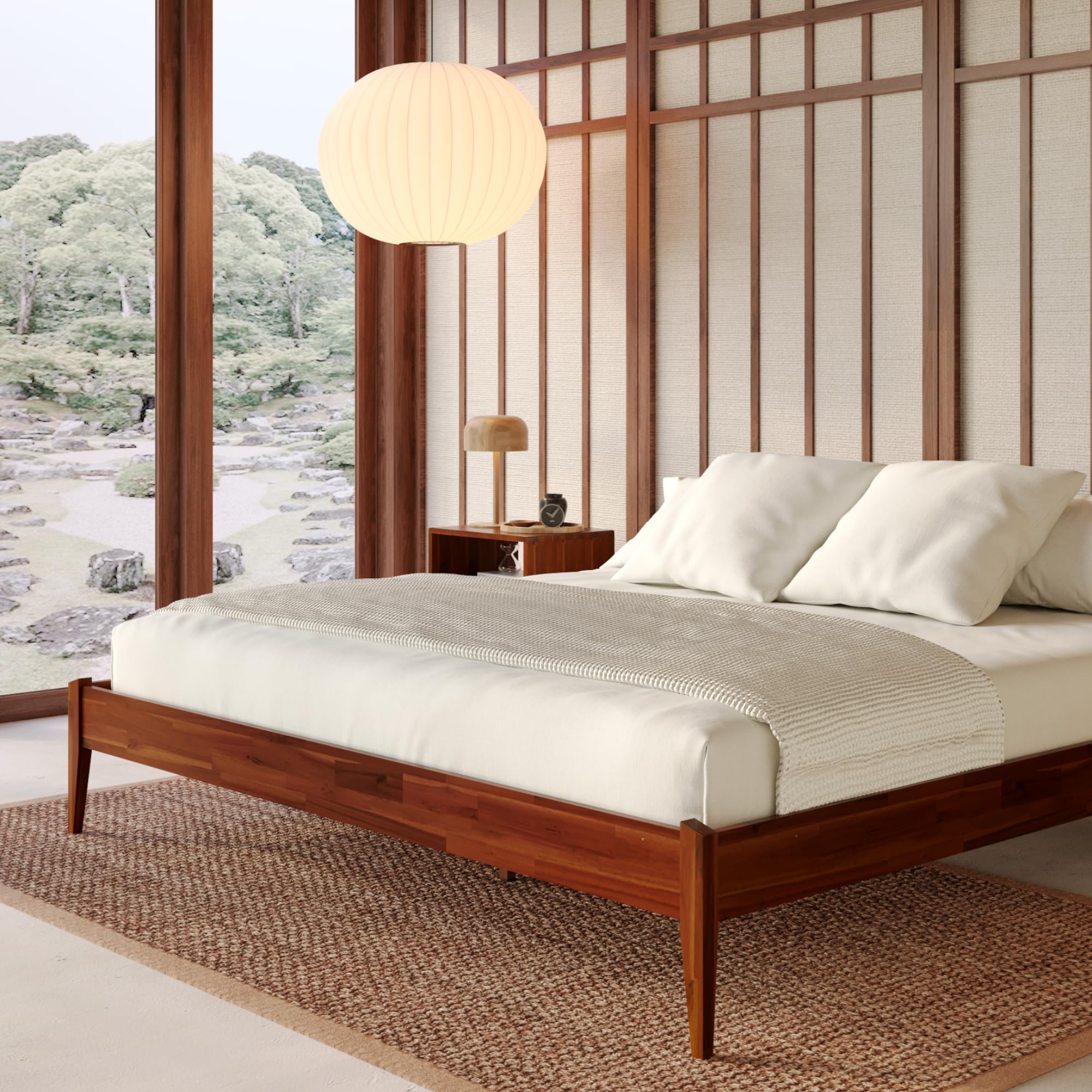 Bme Dinkee 15 Inch Signature Bed Frame - No Headboard Modern Minimalist Design with Acacia Wood - 12 Sturdy Wood Slats Support - Easy Assembly - No Box Spring Needed - Dark Chocolate Finish (Full Size) - Perfect for Small Spaces & Modern Bedrooms