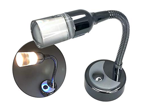 Pactrade Marine Boat RV Auto Goose Neck LED Reading Light - Adjustable Warm White Aluminum Light with Touch Switch, Non-Magnetic Night Light for Boats, Campers, Trucks (Medium Lens Size) - Perfect for Night Reading, Camping & Vehicle Interiors
