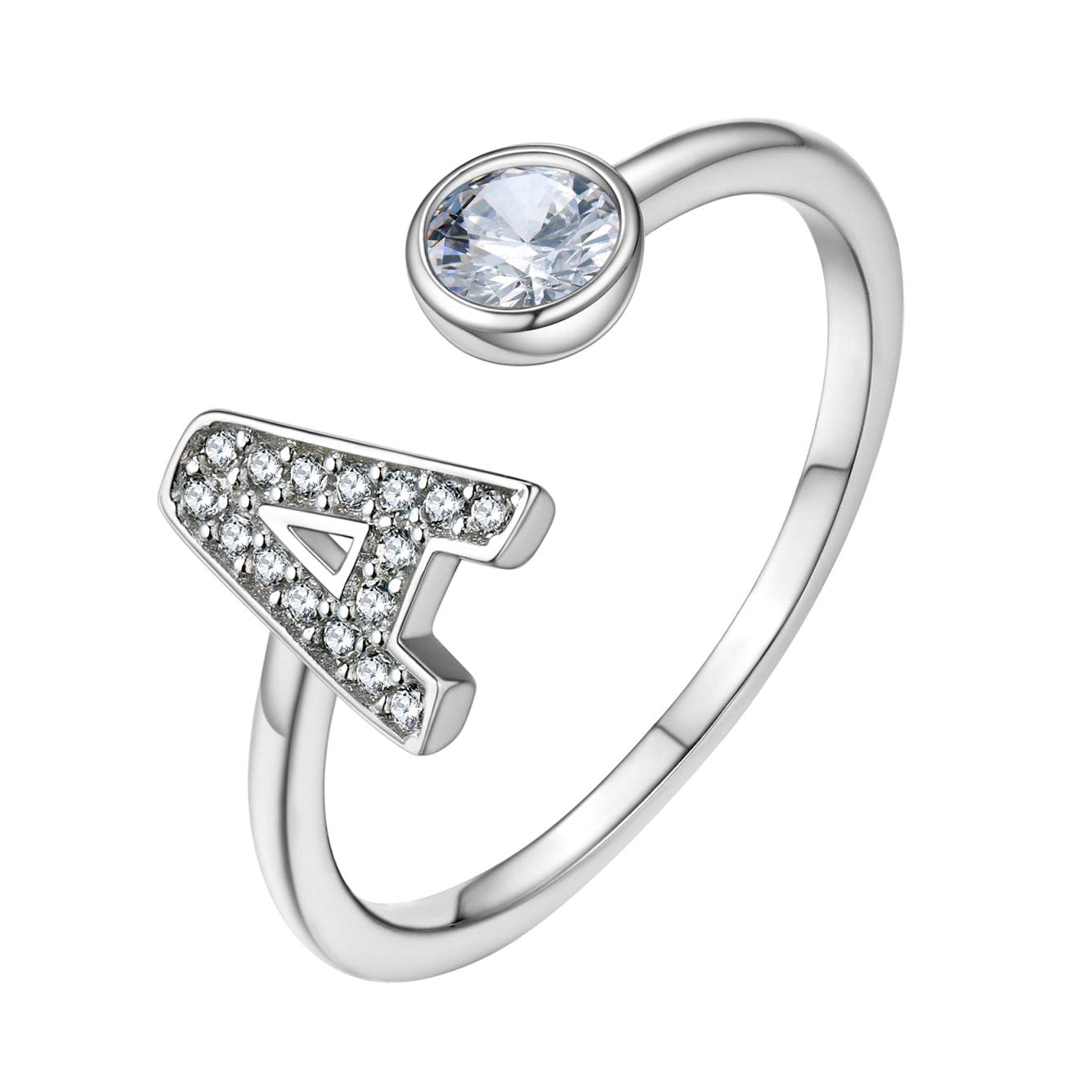 GoldChic 925 Sterling Silver Initial Rings for Women - Personalized Crystal Letter Stacking Rings, Elegant Stackable Capital Rings for Her | Perfect for Gifts, Anniversaries & Everyday Wear