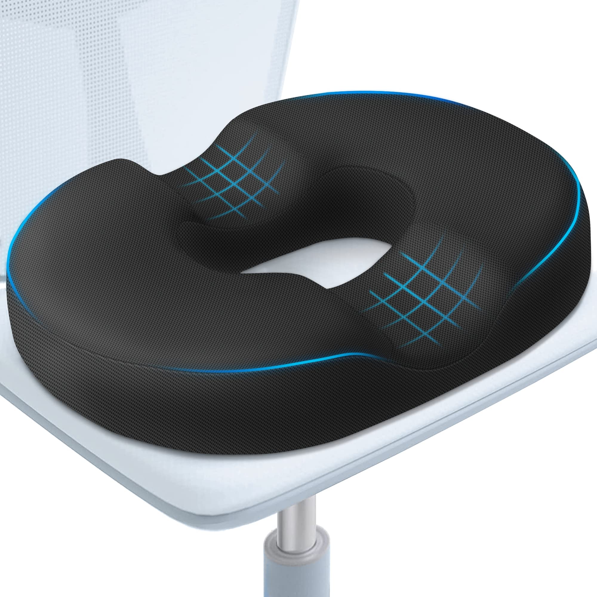 BlissTrends Memory Foam Donut Pillow Seat Cushion for Postpartum Recovery, Hemorrhoid & Tailbone Pain Relief - Orthopedic Office & Home Chair Cushion (Black) - Perfect for Pregnancy, Post-Surgery & Long Sitting Comfort