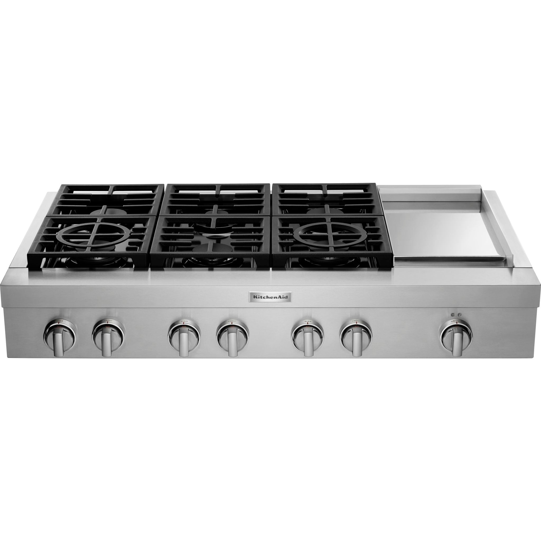 KitchenAid 48 Inch 5 Burner Gas Cooktop with Continuous Grates - Stainless Steel (KCGC558JSS) | Perfect for Home Chefs & Modern Kitchens