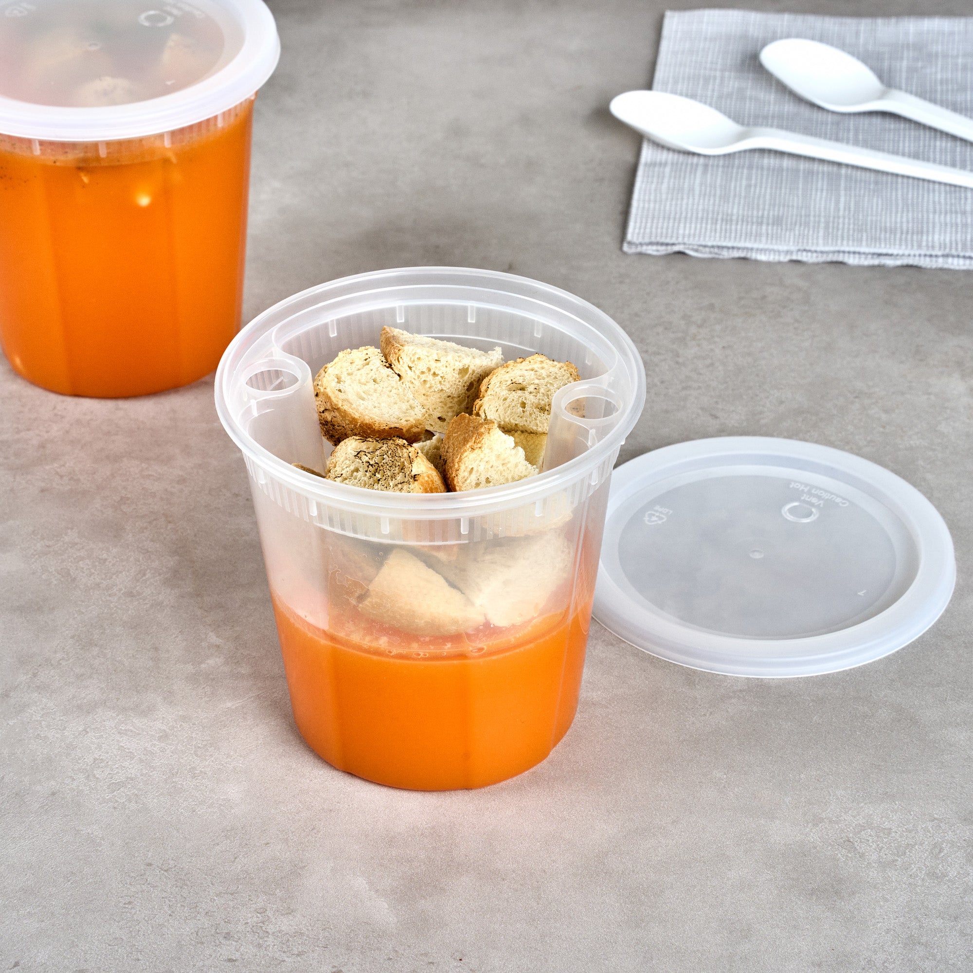16 oz Clear Round Plastic Soup Container Insert - Fits 32/40/48 oz Containers, Microwave Safe (50-Pack) - Perfect for Takeout, Catering & Restaurant Food Storage