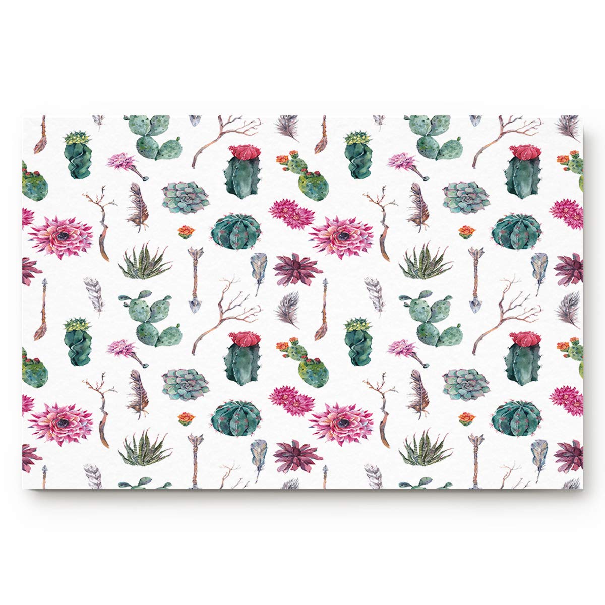 Non-Slip Tropical Cactus Watercolor Doormat - Soft Low Profile Indoor Welcome Mat for Front Door Entrance (20