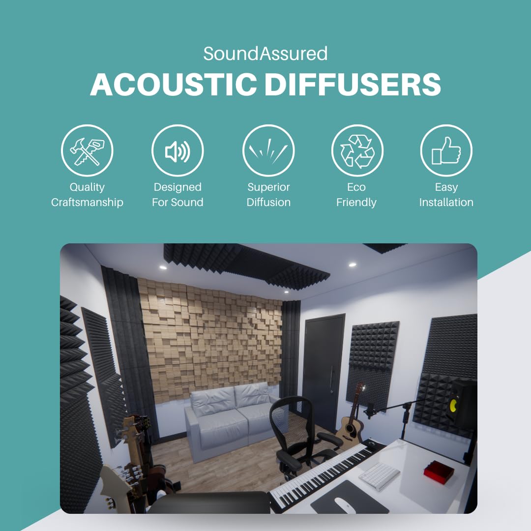 Premium Wood Acoustic Diffuser Panel - Natural Sound Absorption & Echo Reduction for Home Studios, Theaters & Offices - Handcrafted Wooden Sound Panels for Professional Audio Control