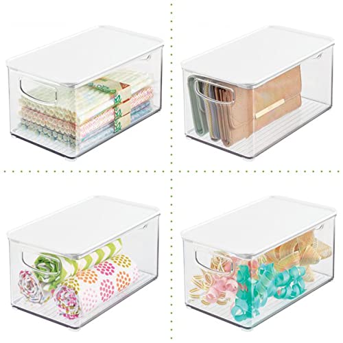 Stackable Clear & White Plastic Food Storage Bins with Lids & Handles - 10