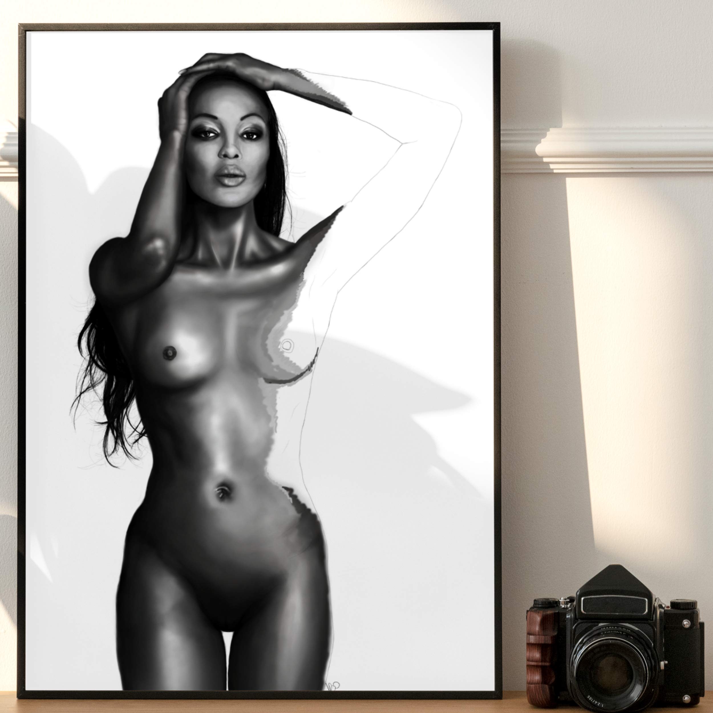 Black and White Supermodel Poster - Minimalist Wall Art for Trendy Room Decor - Monochrome Canvas Print for Living Room, Bedroom & Office