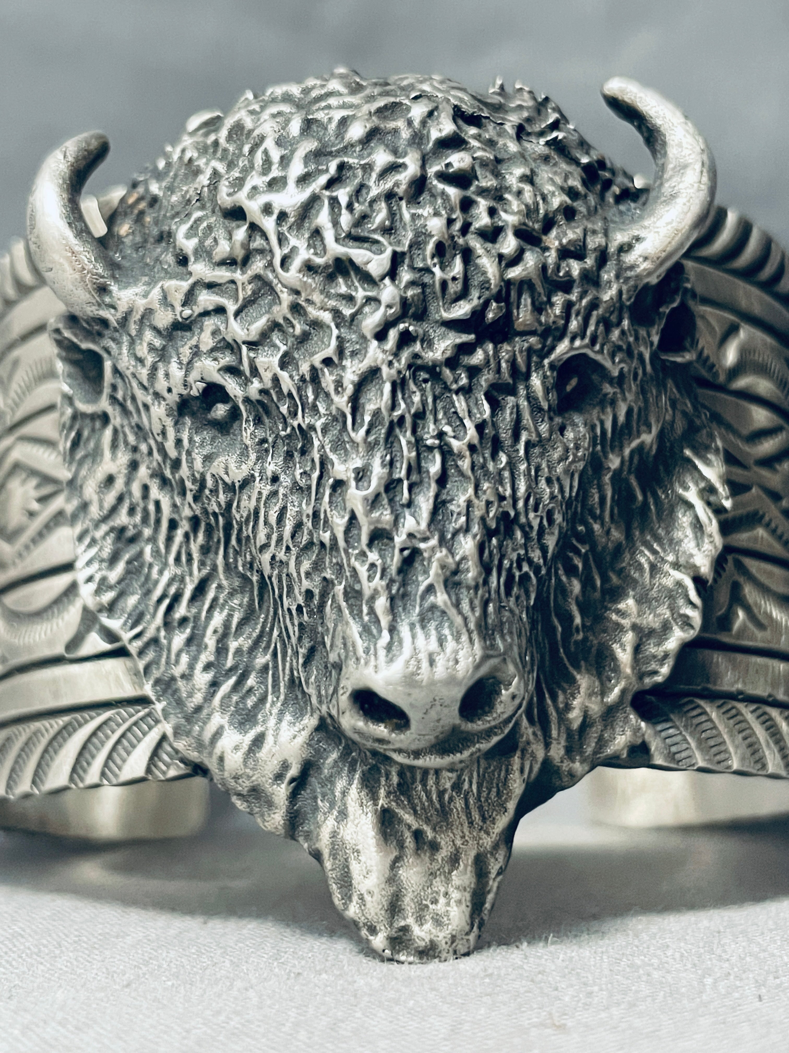 Authentic Navajo Sterling Silver Bison Bracelet with Genuine Turquoise (175g) - Handmade Native American Jewelry for Women, Boho Fashion Accessory, Perfect for Festivals & Spiritual Gifts