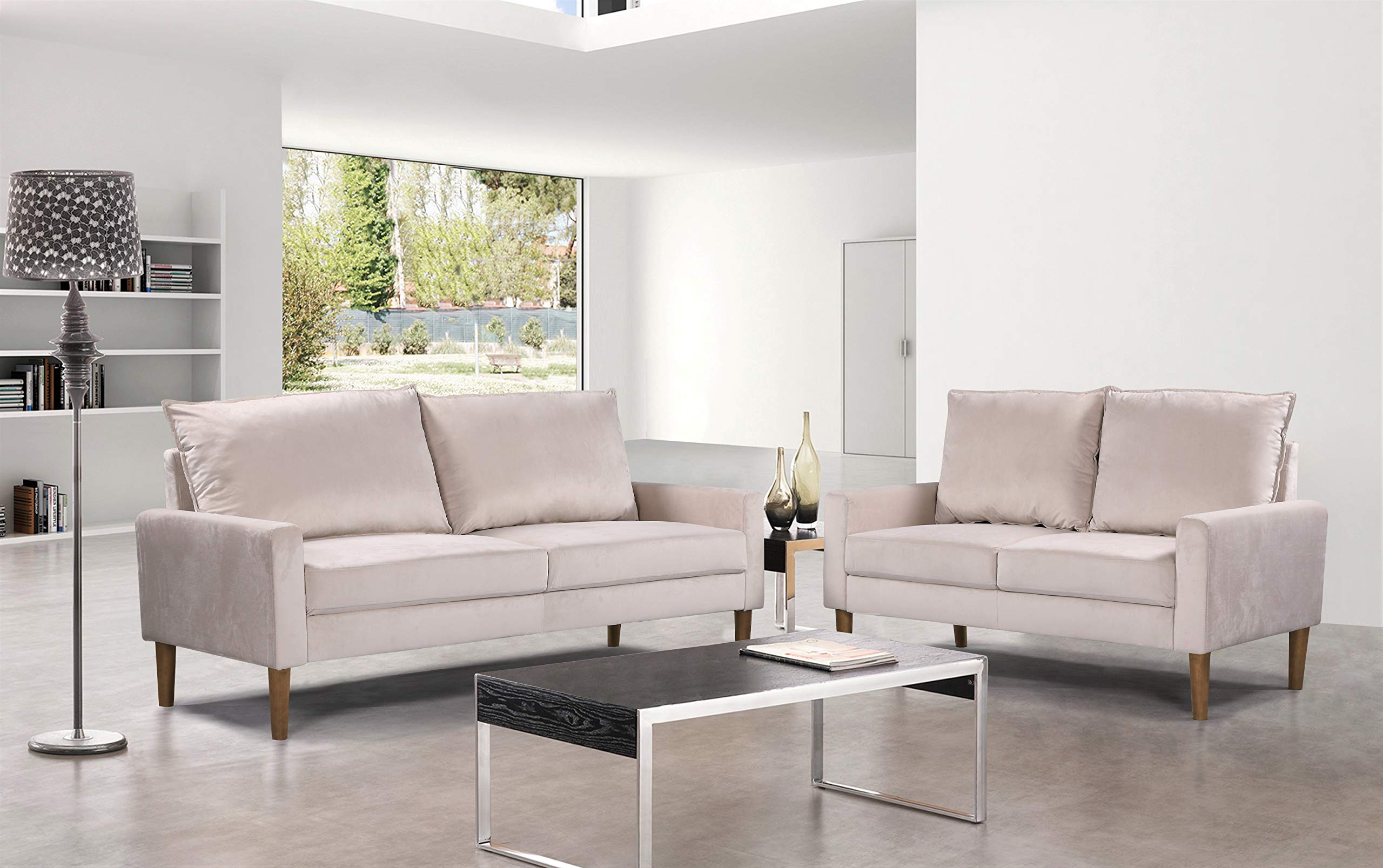 Mid Century Modern Velvet Loveseat for Small Spaces - 2 Seater Upholstered Couch with Easy Assembly in Alabaster | Perfect for Living Room, Bedroom & Apartment Decor | Compact Sofa for Cozy Reading Nook or Studio Lounge