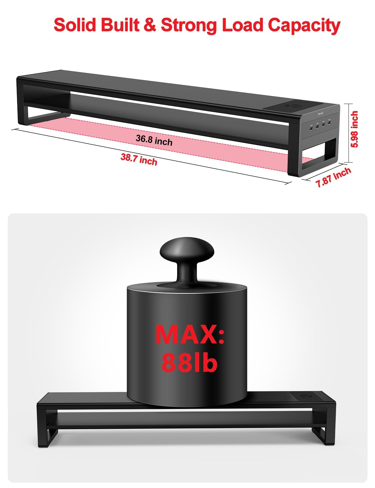 Vaydeer 2-Tier Dual Monitor Stand with Wireless Charging & USB 3.0 Hub - Aluminum Monitor Riser for PC, Laptop, TV - Space Saving Desk Organizer for Home & Office Workspace