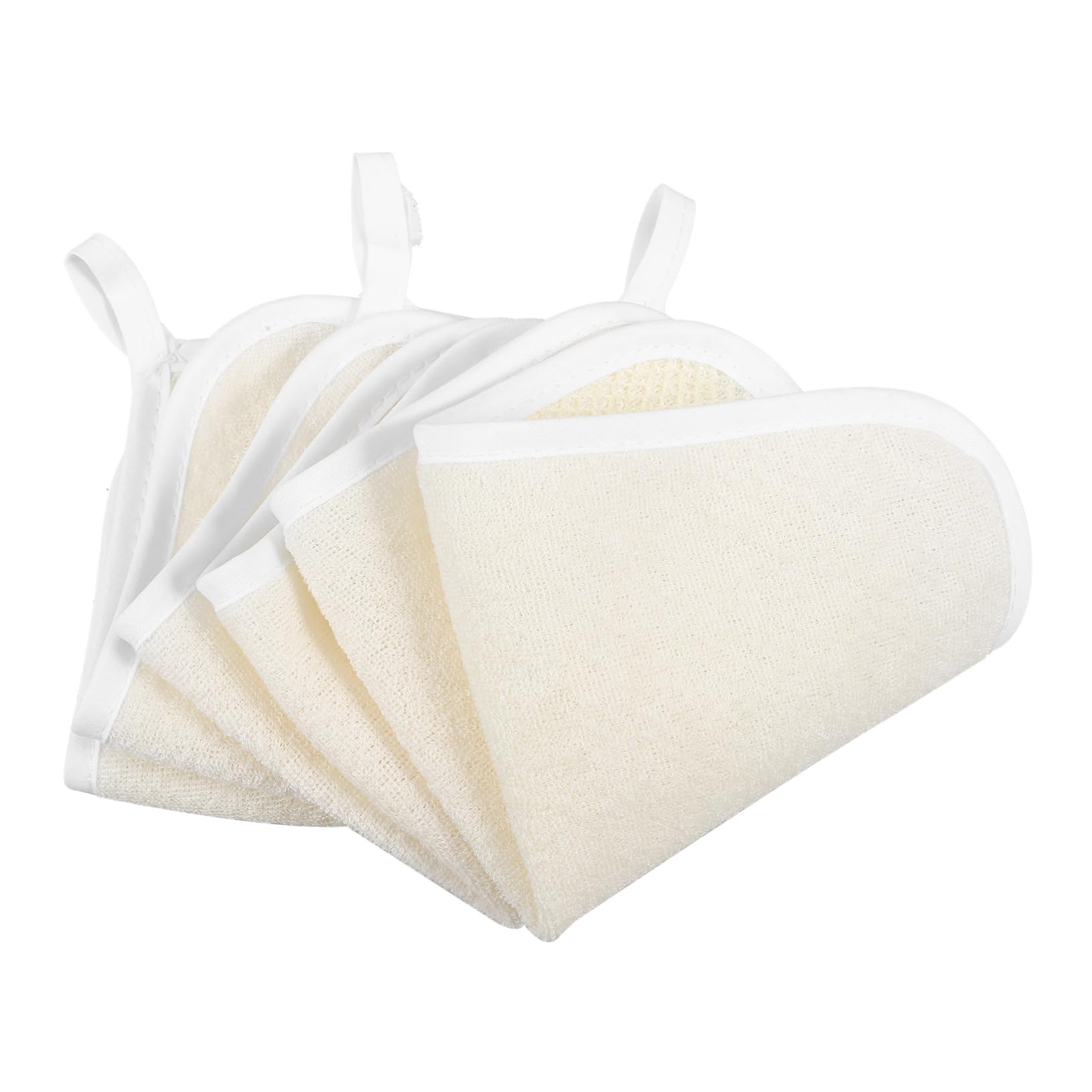 Exfoliating Bath Cloths 3 Pack - Soft Loop Washcloths for Body & Face, Quick Dry Nylon Material, Beige | Gentle Exfoliation for Sensitive Skin, Spa & Shower Essential