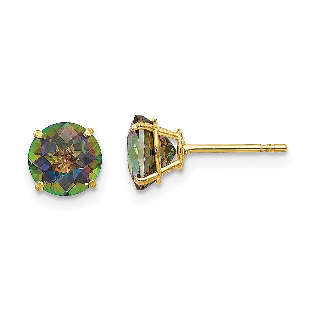 14K Yellow Gold Round Mystic Topaz 6mm Stud Earrings for Women | Fine Jewelry Gift for Her | Perfect for Weddings, Anniversaries & Special Occasions