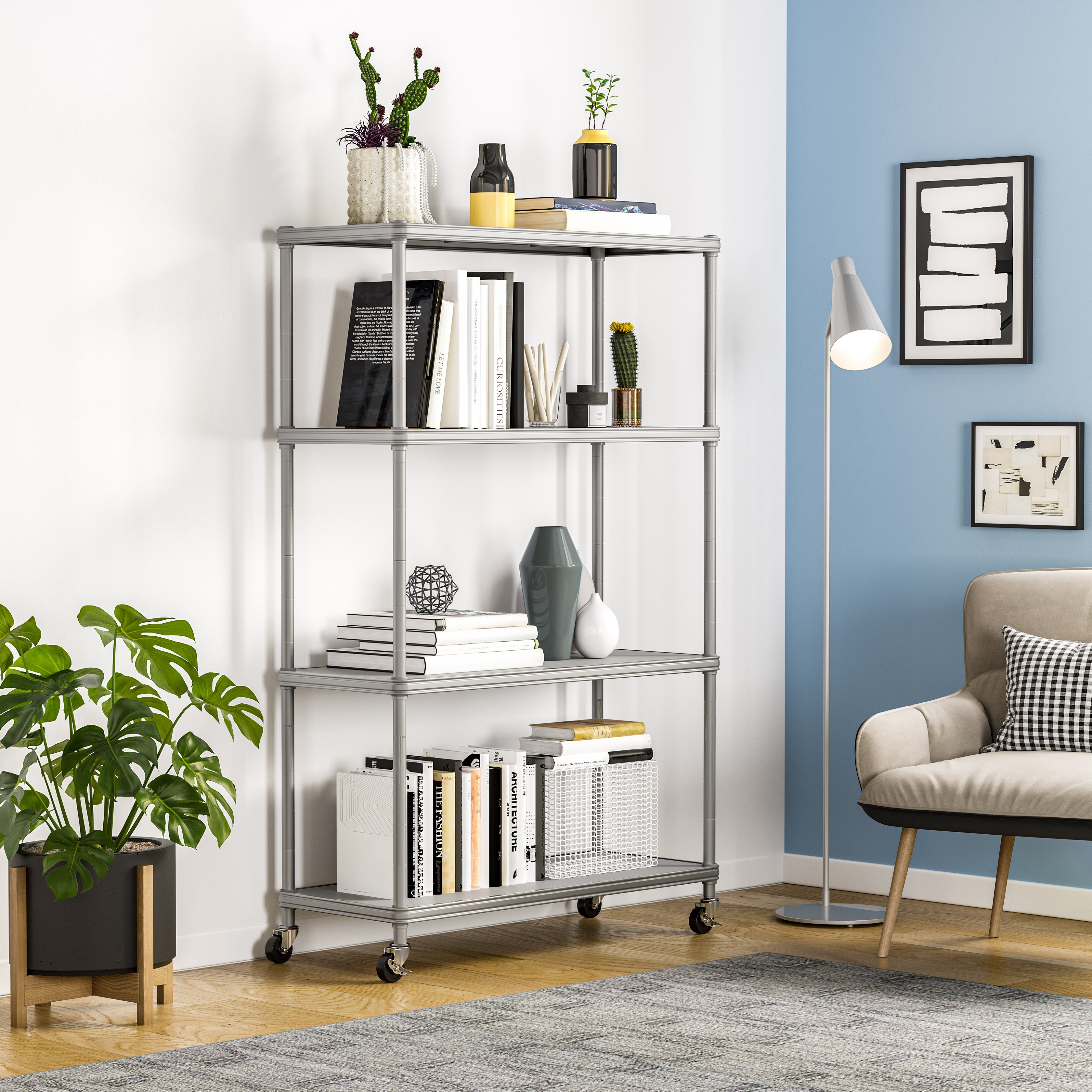 4-Tier Heavy Duty Steel Shelving Unit with Non-Slip Shelf Liners - Perfect for Garage Storage, Pantry Organization & Closet Shelving Solutions