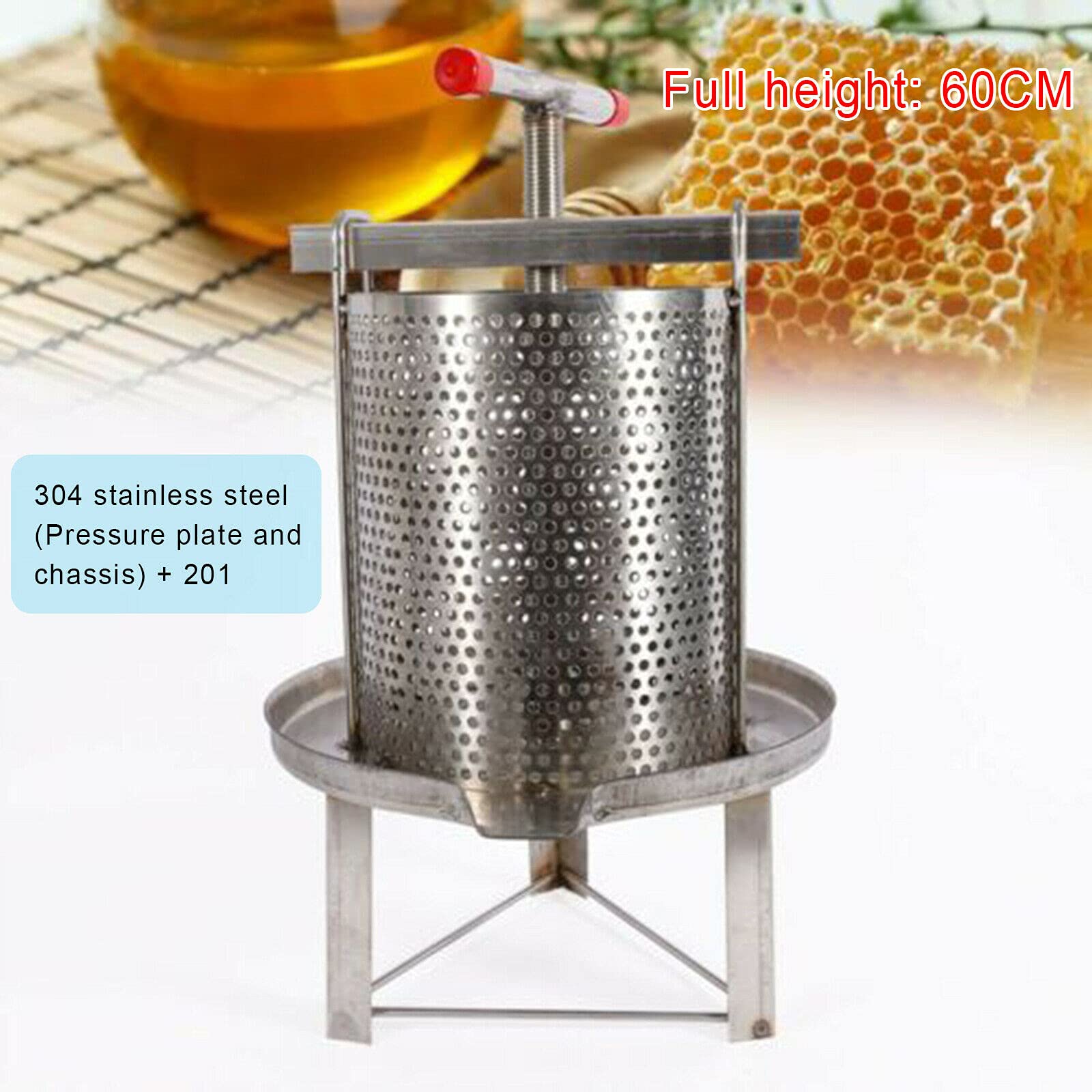 Stainless Steel Manual Honey Press Extractor - T-Shaped Honey & Fruit Press for Wine, Juice, Pepper & Oil Making | Perfect for Home Brewing, DIY Honey Extraction & Small Batch Food Processing