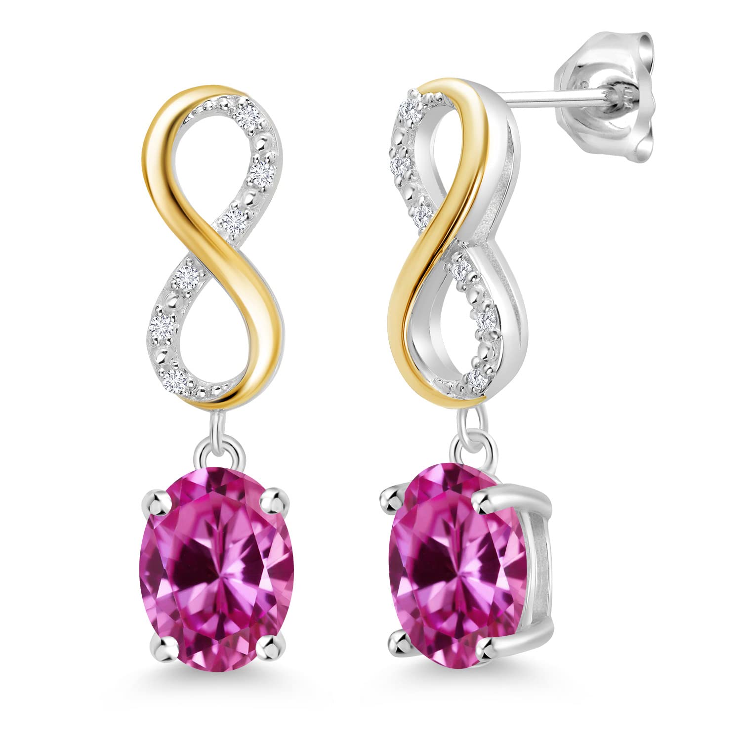 Gem Stone King 8X6MM Oval Cut Dangle Infinity Earrings for Women - Genuine Birthstone & Lab Grown Diamond in 925 Silver or 10K Yellow Gold | Elegant Fine Jewelry Gift for Her, Mom, Wife | Perfect for Weddings, Anniversaries & Special Occasions