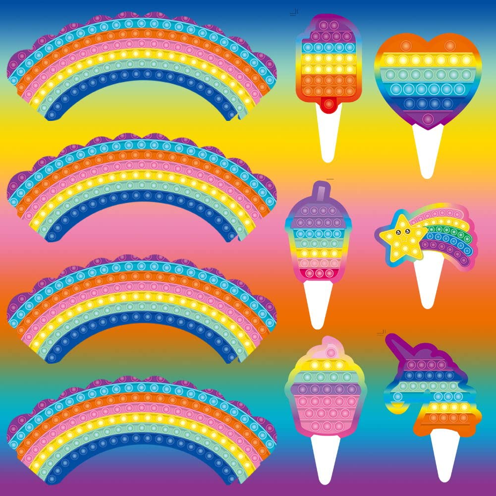 Popping It Push Bubble Cupcake Toppers & Wrappers - 24-Pack Party Supplies for Birthday Celebrations, Baby Showers & Stress Relief Fun