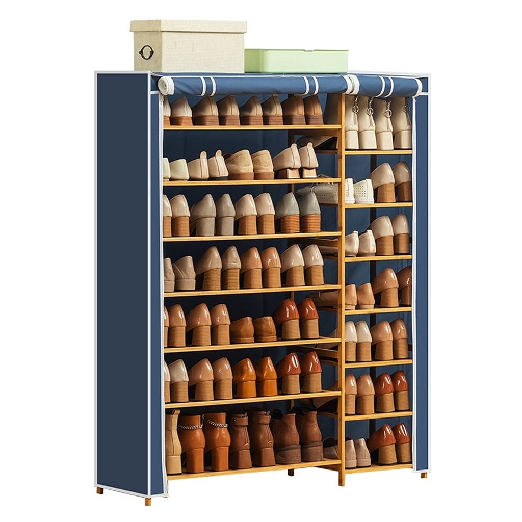 7-Tier Free Standing Shoe Rack with Dust Cover - Double Row Shoe Storage Organizer for Closet, Dormitory & Home - Durable Metal Frame Shoe Shelf for Floor Space Saving (Color Options) - Perfect for Entryway, Bedroom & Small Space Organization