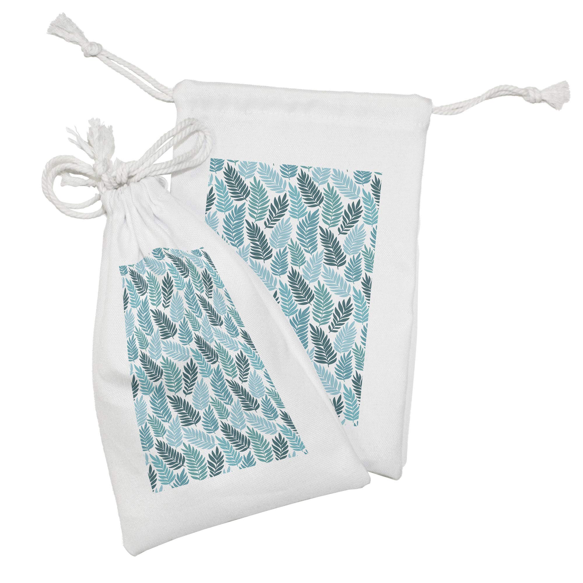 Ambesonne Floral Fabric Pouch Set of 2 - Exotic Tropical Leaves Design from Rainforest - Small Drawstring Bags for Toiletries, Masks, Party Favors - 9