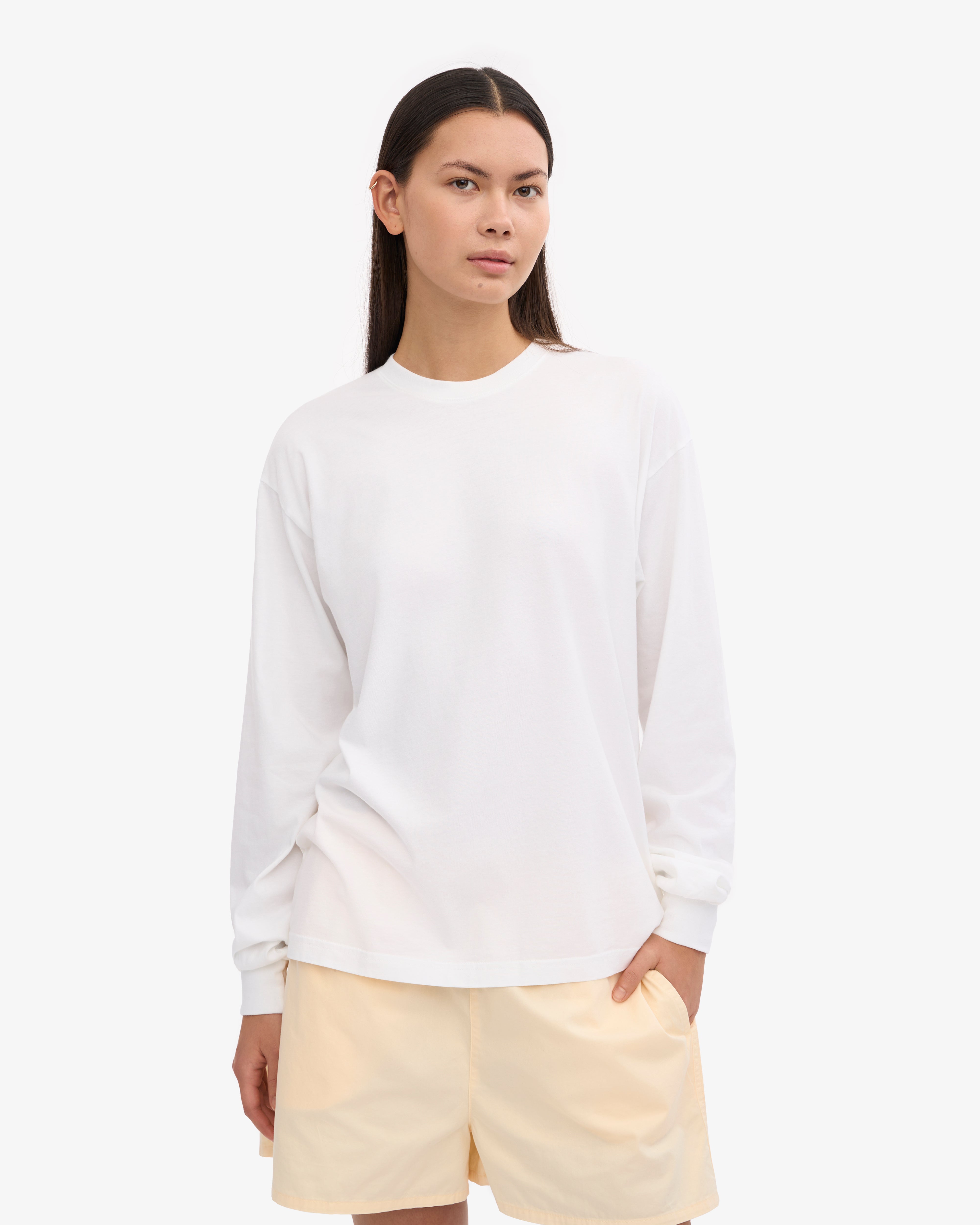 Organic Cotton Oversized Long Sleeve T-Shirt for Women - Soft Breathable Optical White - Perfect for Casual Wear, Loungewear & Layering