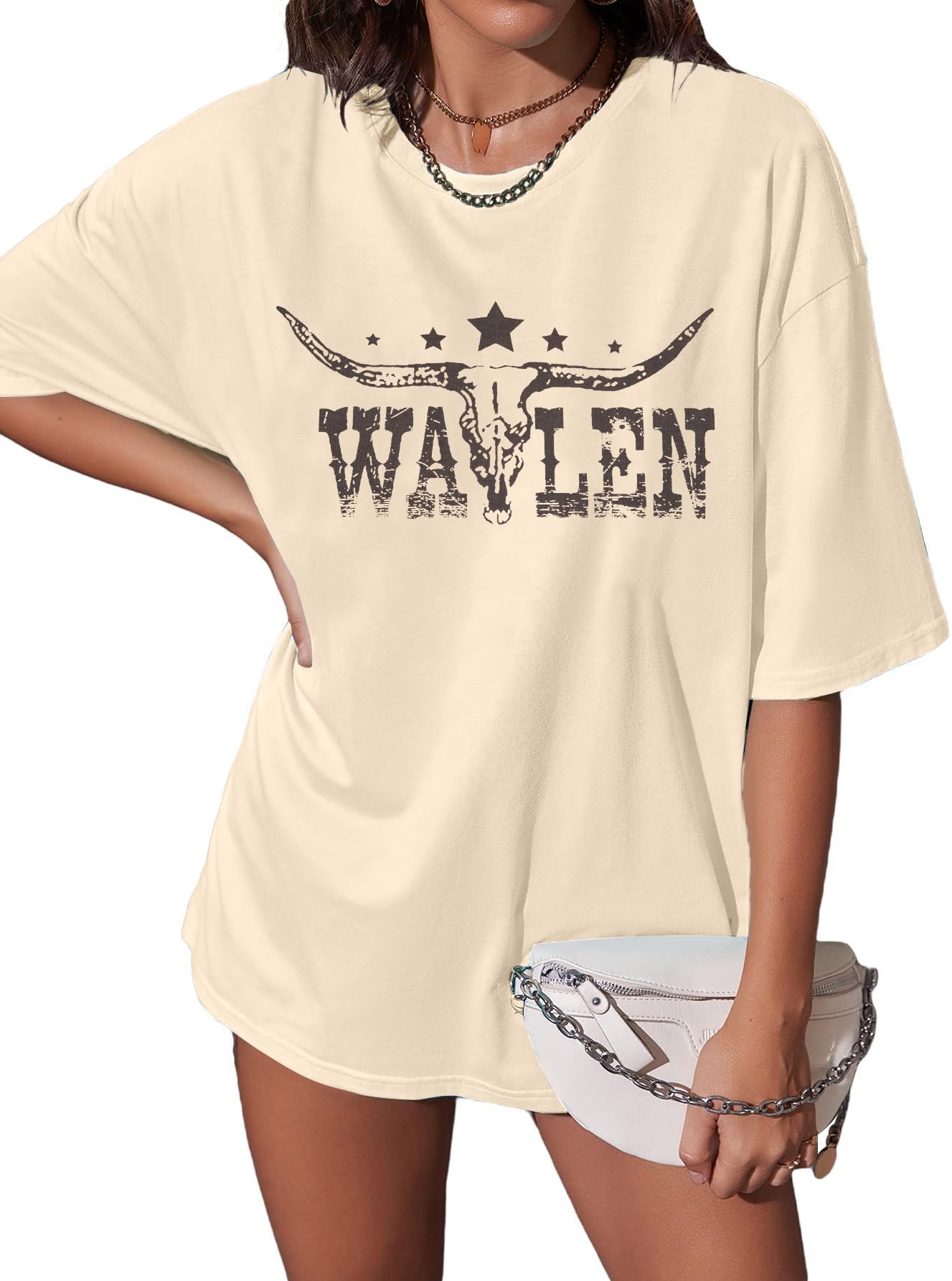 Women's Cow Skull Graphic T-Shirt - Western Style Oversized Tee for Country Music & Rodeo Fans | Perfect for Cowboy Themed Parties, Concerts and Casual Wear