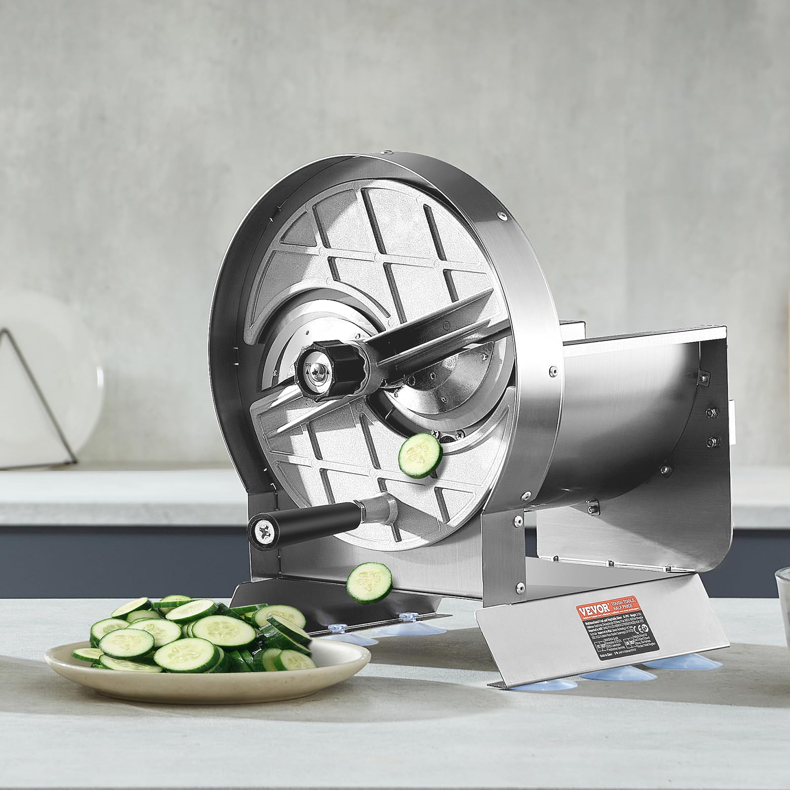 VEVOR Adjustable Stainless Steel Vegetable & Fruit Slicer - 0-12mm Thickness Commercial Food Cutter with 2 Blades - Perfect for Potatoes, Cucumbers, Tomatoes - Ideal for Restaurants, Catering & Home Kitchen Prep