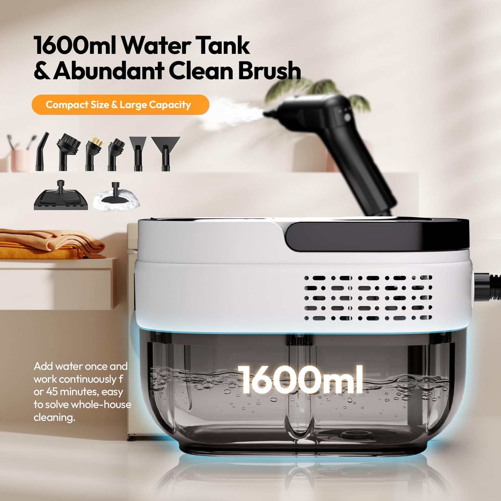 2500W Powerful Handheld Steam Cleaner for Home & Car - 3-Grade Adjustable Handle, Portable Steam Machine for Windows, Kitchen, Upholstery, Floors - Perfect for Deep Cleaning, Sanitizing & Detailing