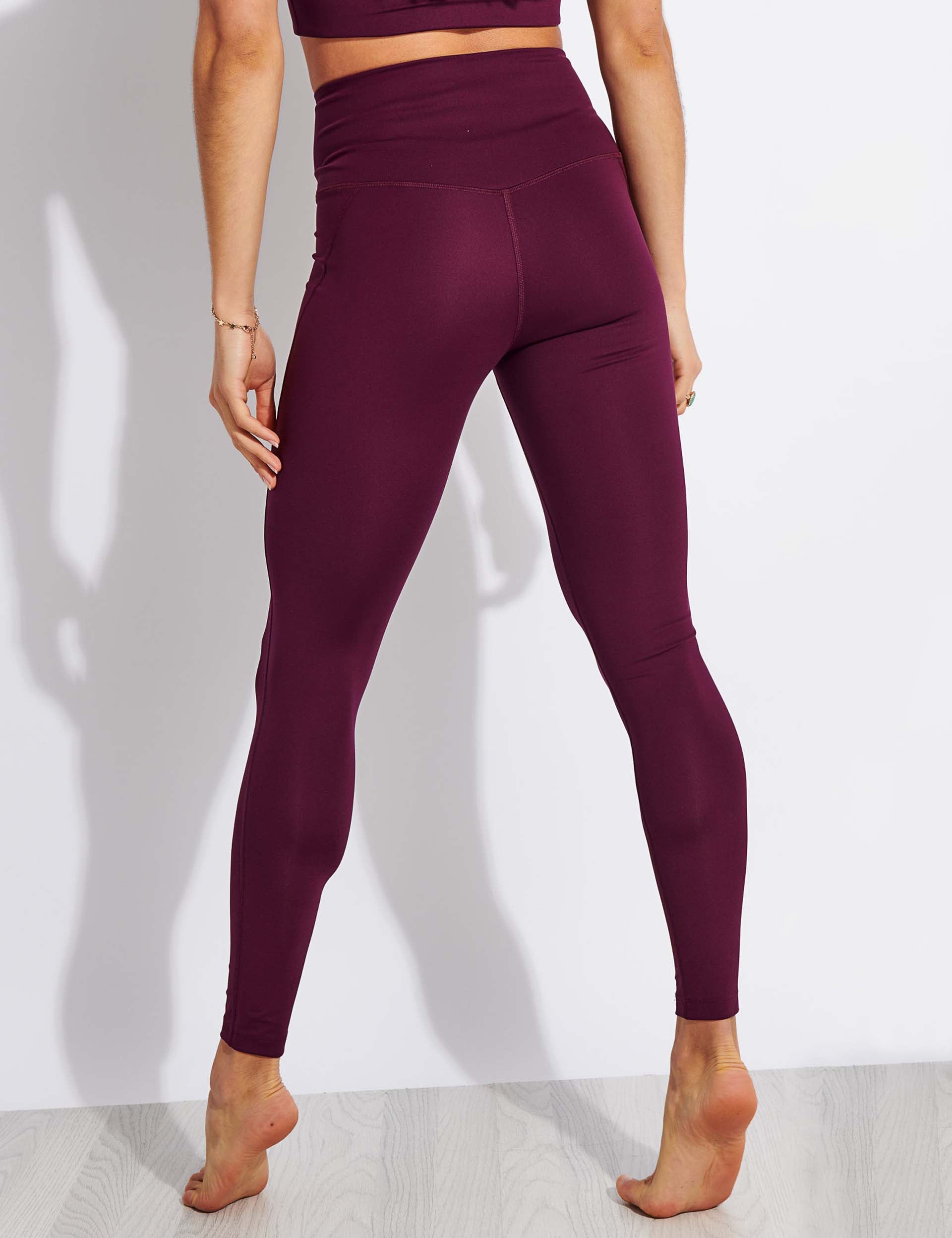 High Waisted Compression Leggings for Women - Tummy Control Workout Yoga Pants in Plum - Perfect for Gym, Running & Lounge Wear