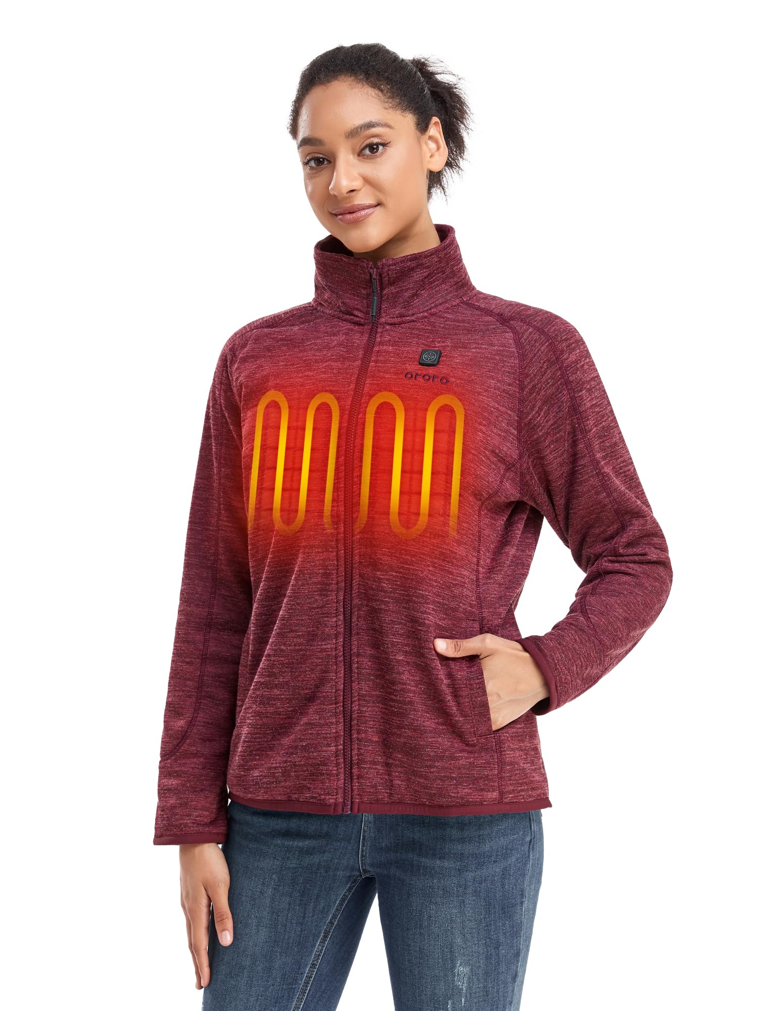 ORORO Women's Heated Fleece Jacket with Rechargeable Battery - Winter Warm Electric Heated Coat for Outdoor Activities, Camping & Hiking - Charger Not Included
