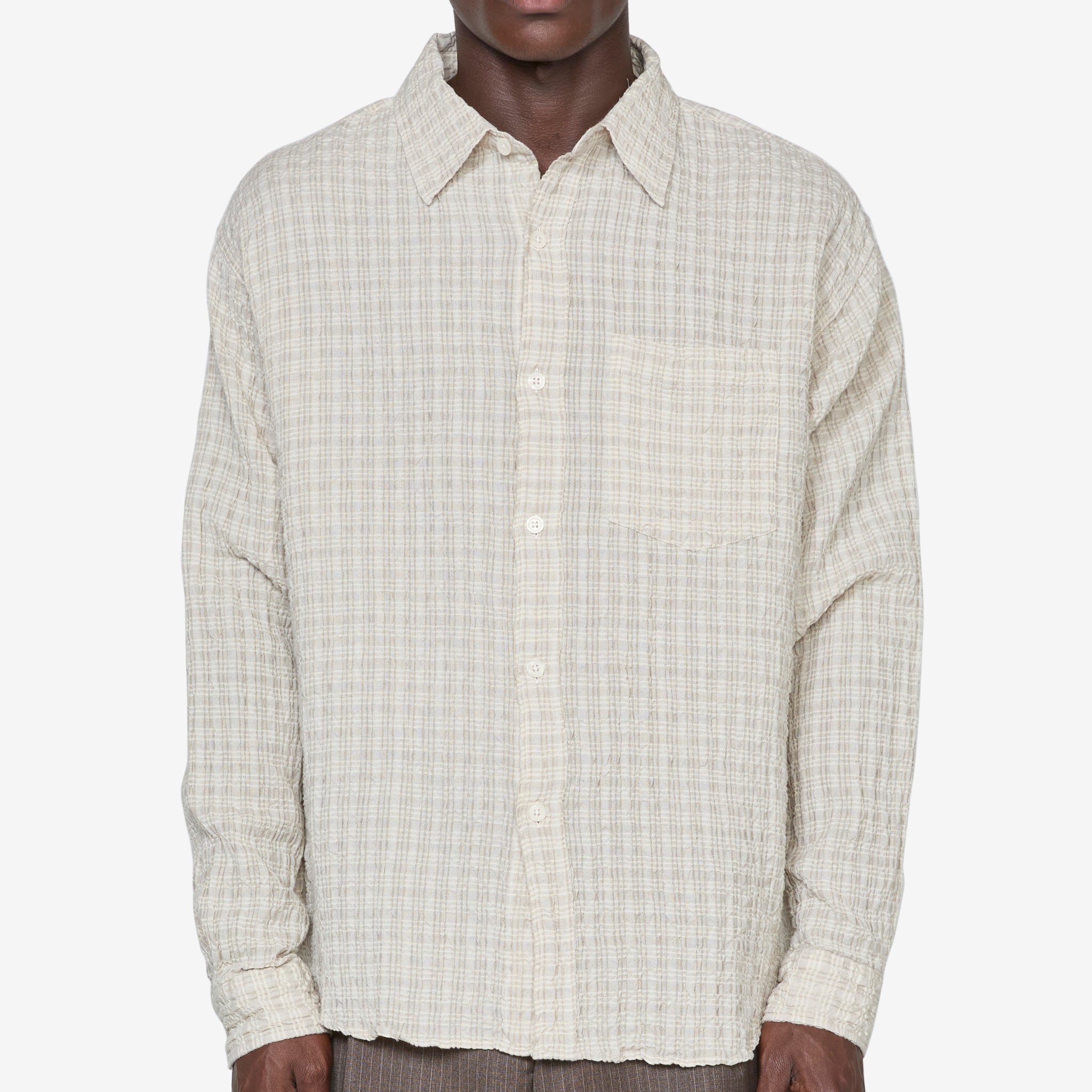 Premium Executive Dress Shirt for Men - Beige Structured Check Pattern - Perfect for Business Meetings & Formal Occasions