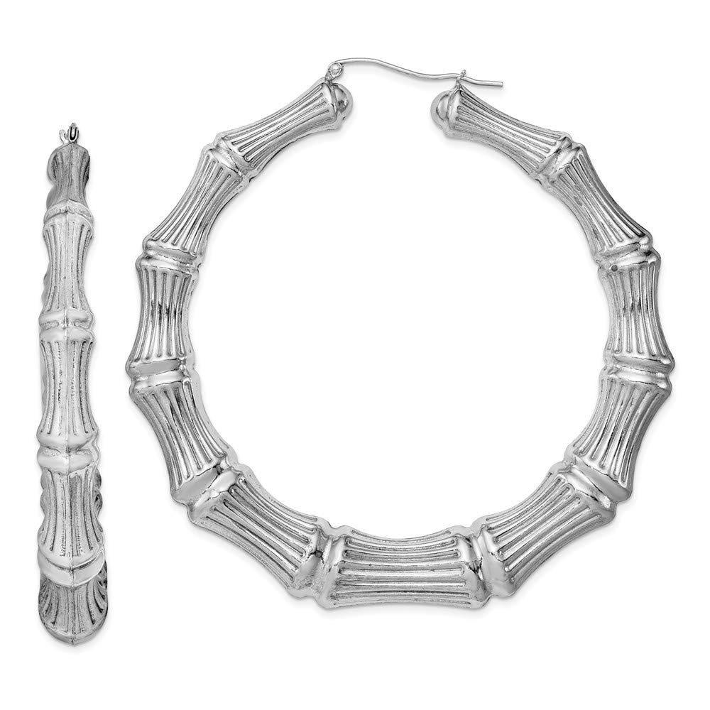925 Sterling Silver Bamboo Hoop Earrings for Women - 75mm x 70mm Lightweight Dangle Earrings - Hypoallergenic Fashion Jewelry Gift - Perfect for Everyday Wear, Office & Special Occasions