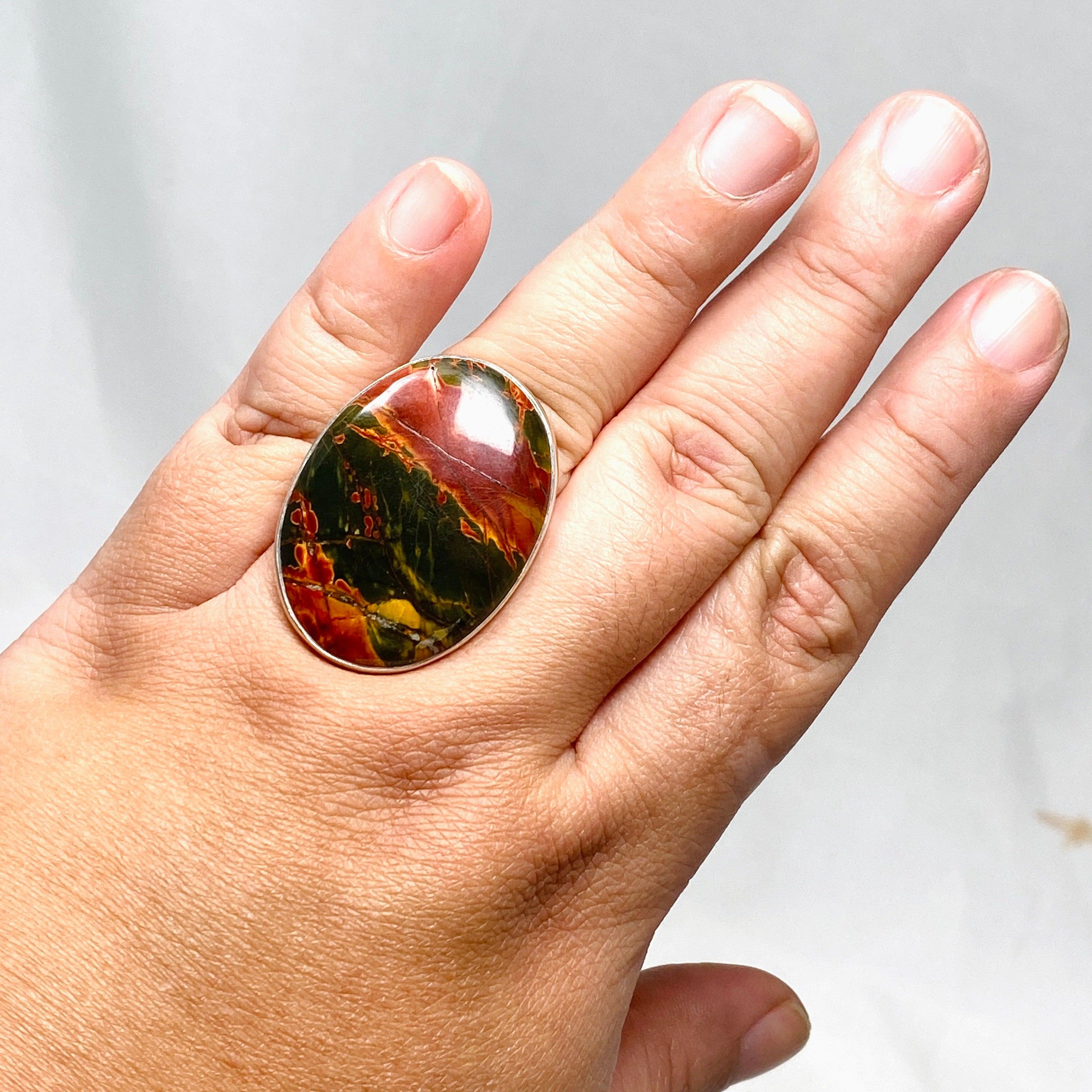 Natural Cherry Creek Jasper Oval Ring - Size 11 Sterling Silver Jewelry KRGJ1604 | Boho Chic Accessories for Women, Gift for Her, Everyday Wear & Special Occasions