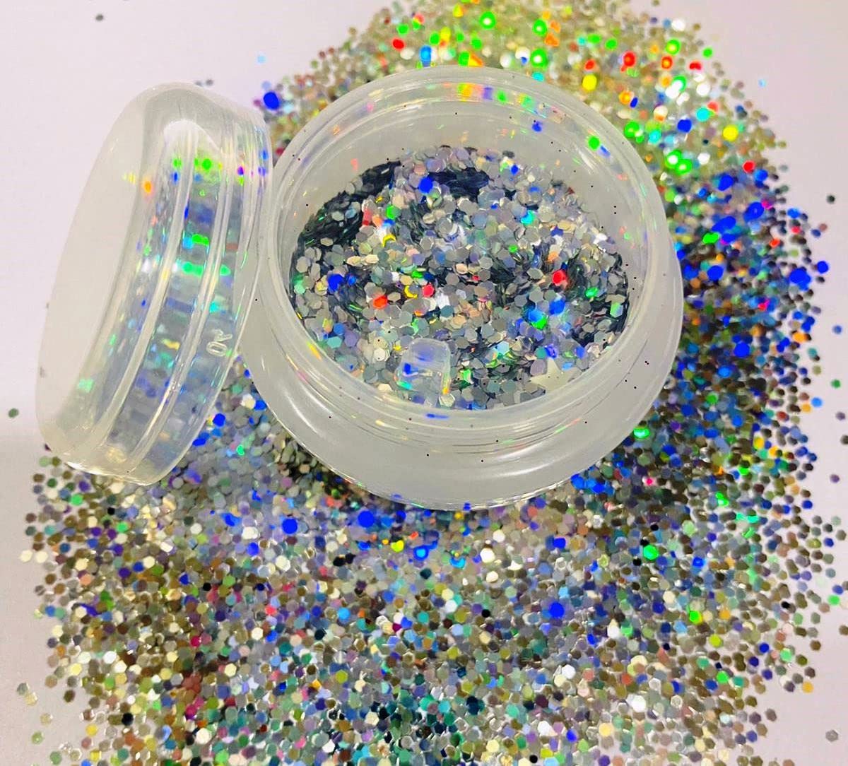 Premium Mahir Silver Holo Chunky Glitter - Nail Art, Makeup & Craft Supplies for DIY Beauty, Cosmetics & Creative Projects - Perfect for Nail Designs, Face Gems & DIY Decorations