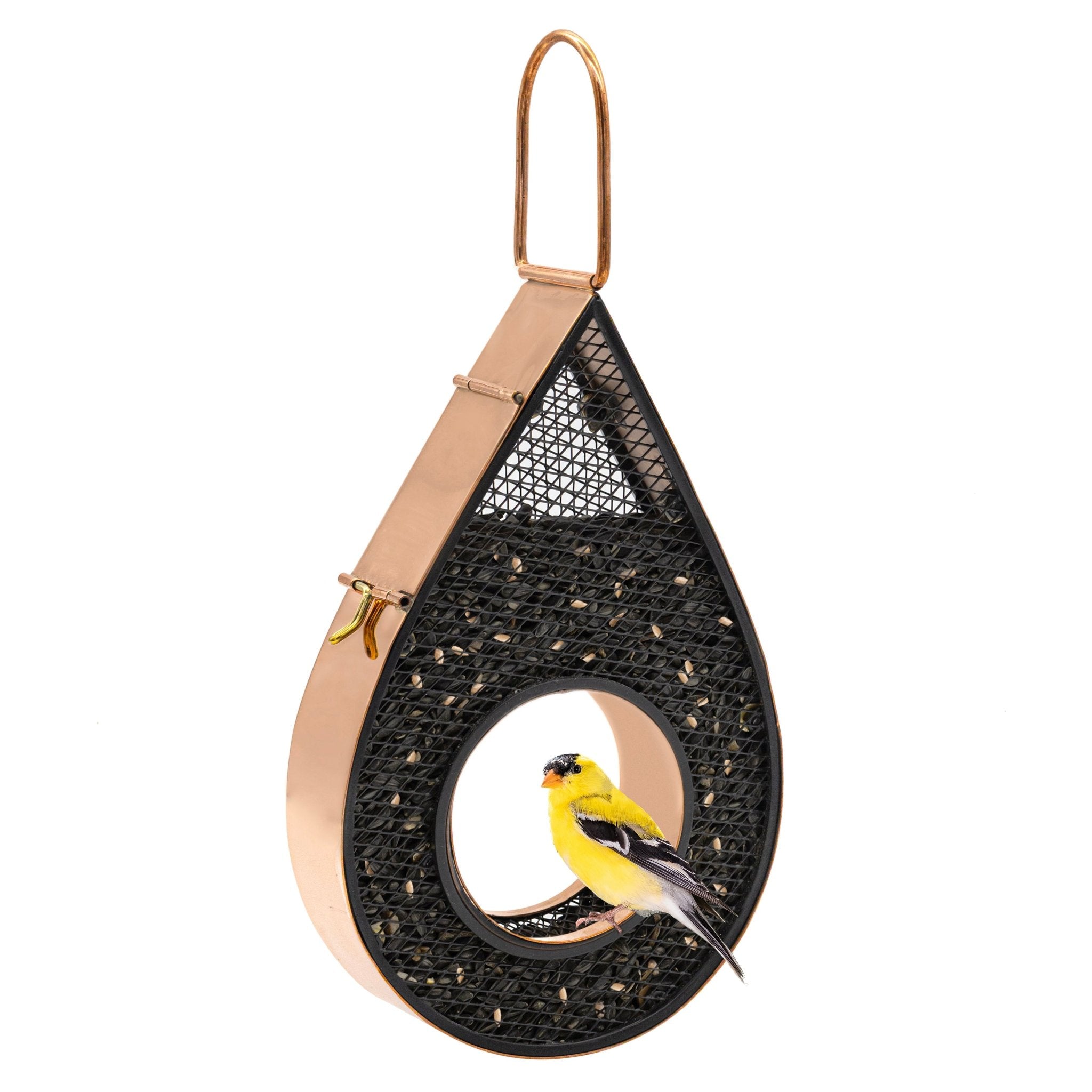 Copper Mesh Bird Feeder with Rain Drop Design - Fly-Thru Style for Outdoor Garden & Backyard Bird Watching