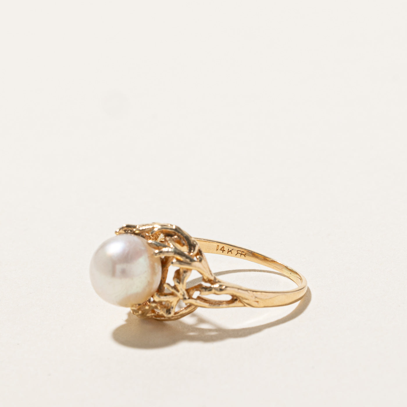 Solitaire Pearl Ring for Women - 14K Gold Plated, Size 5.5 - Elegant Wedding, Engagement & Anniversary Jewelry Gift