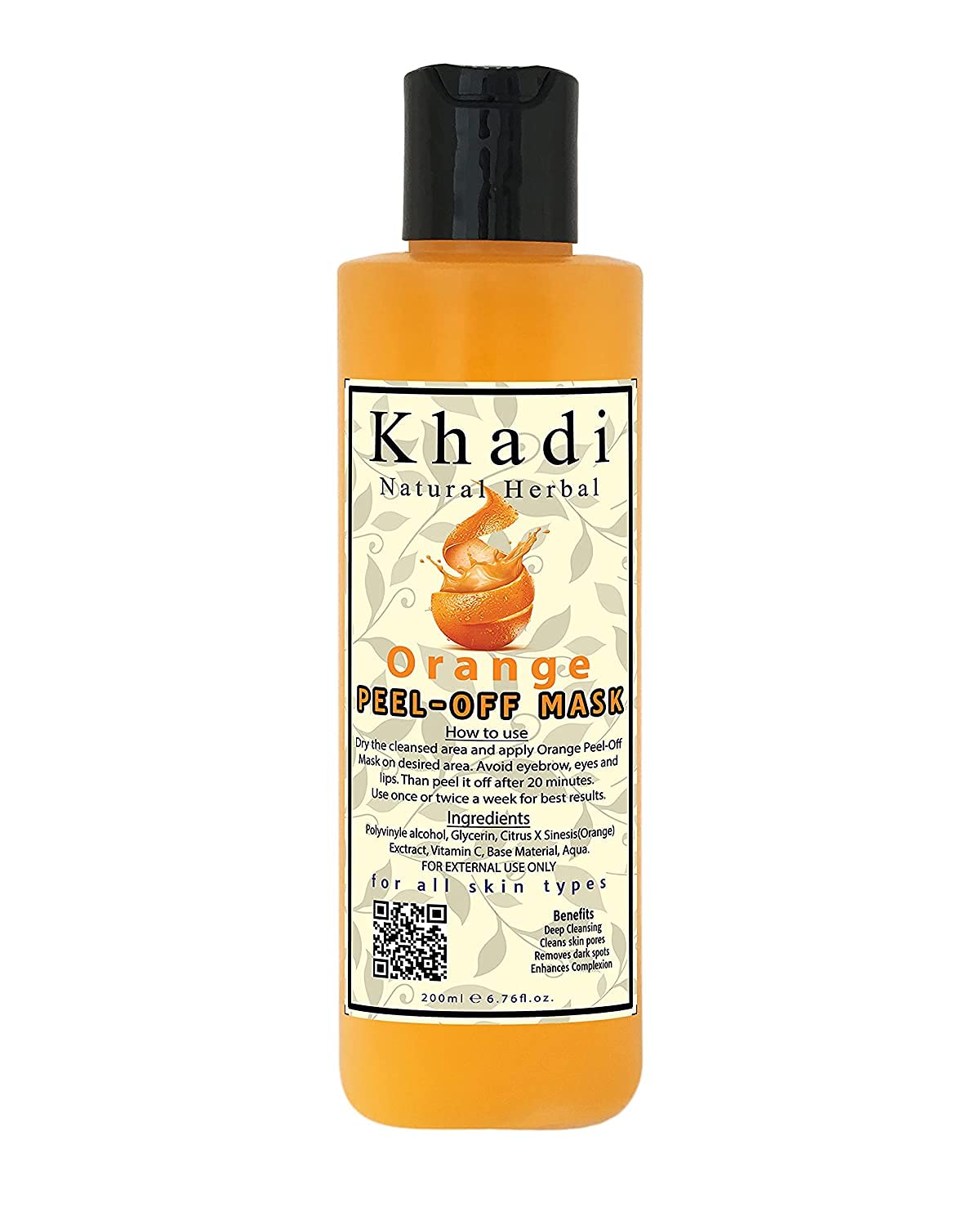 Khadi Glow Natural Herbal Orange Peel-Off Face Mask for Healthy & Glowing Skin - 200ml (Pack of 1) - Deep Cleansing & Pore Minimizing for Men & Women - Perfect for Spa Nights & Skincare Routines