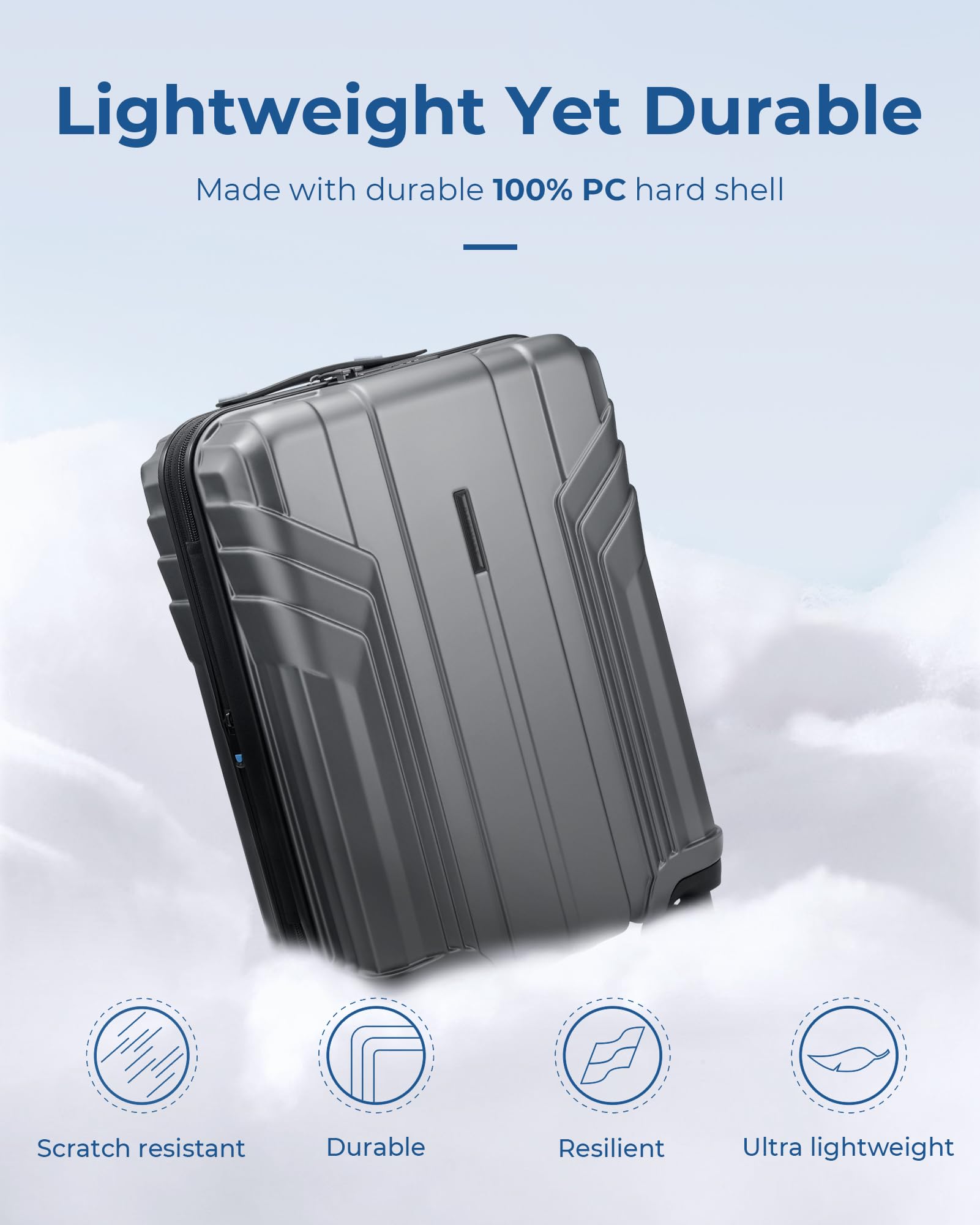 BAGSMART 28 Inch Lightweight PC Hard Shell Spinner Luggage with TSA Lock - Waterproof Rolling Suitcase for Travel, Business Trips & Vacation (Black)