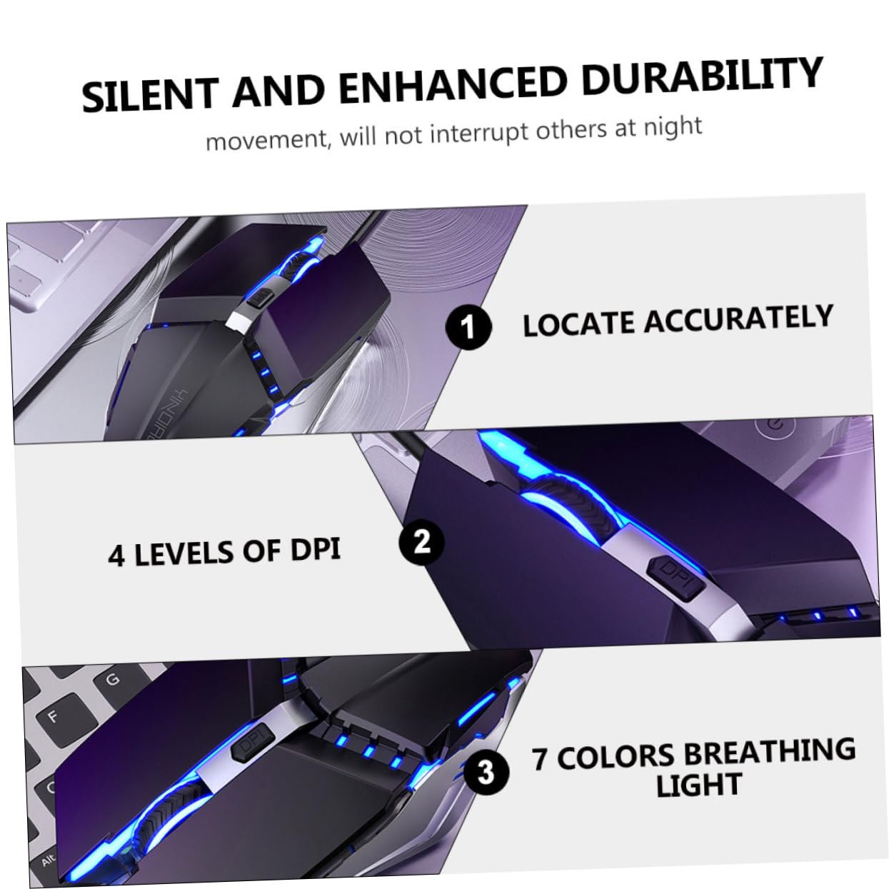 HEMOTON Silent Wired Mouse - Ultra Quiet USB Optical Mouse for Computer, Laptop, PC - Ergonomic Design for Office Work, Gaming & Travel Use