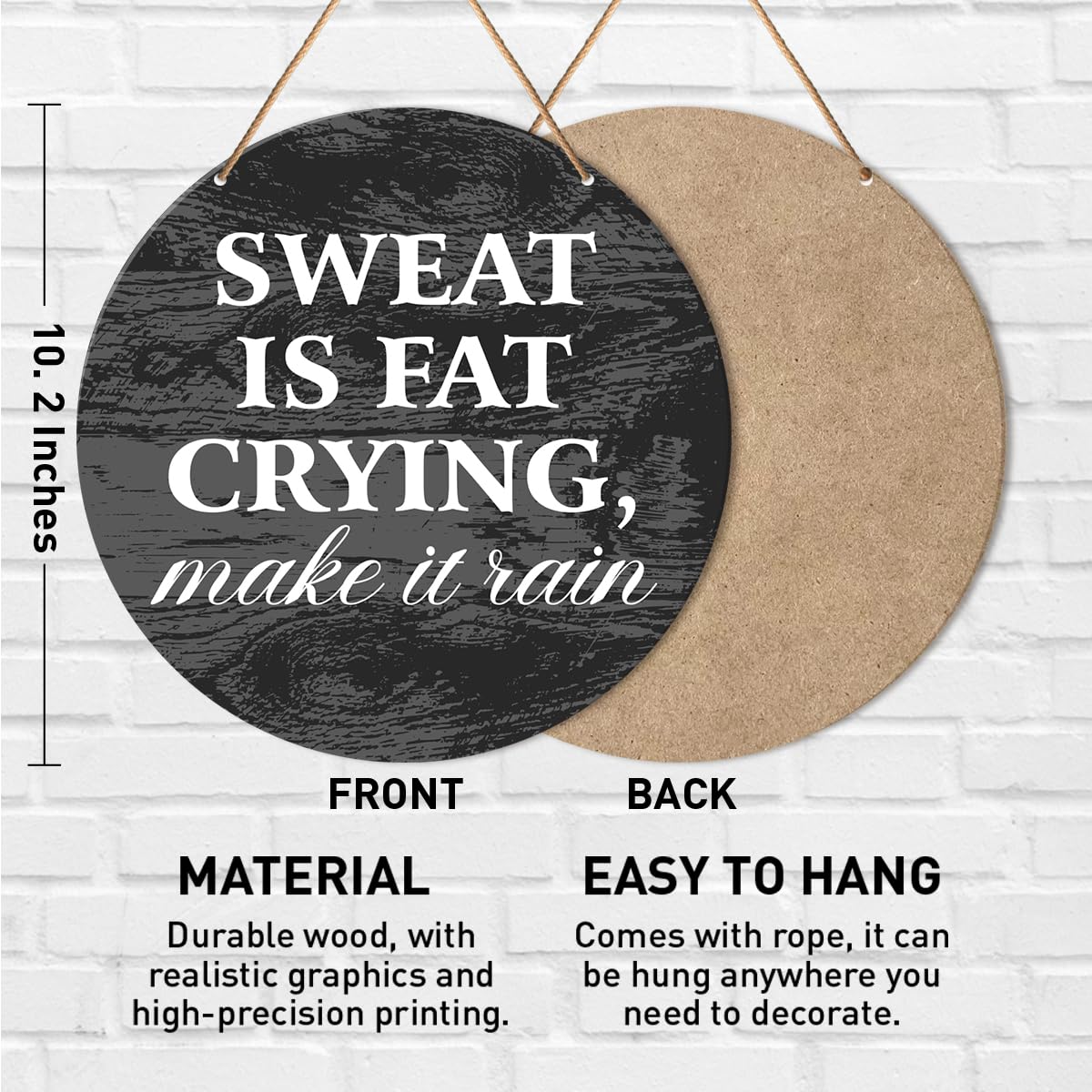 Funny Gym Signs Wall Decor - Inspirational Home & Office Gym Hanging Signs - Rustic Workout Room Decorations - 'Sweat Is Fat Crying' Motivational Sign - Perfect for Home Gyms, Fitness Studios & Workout Spaces