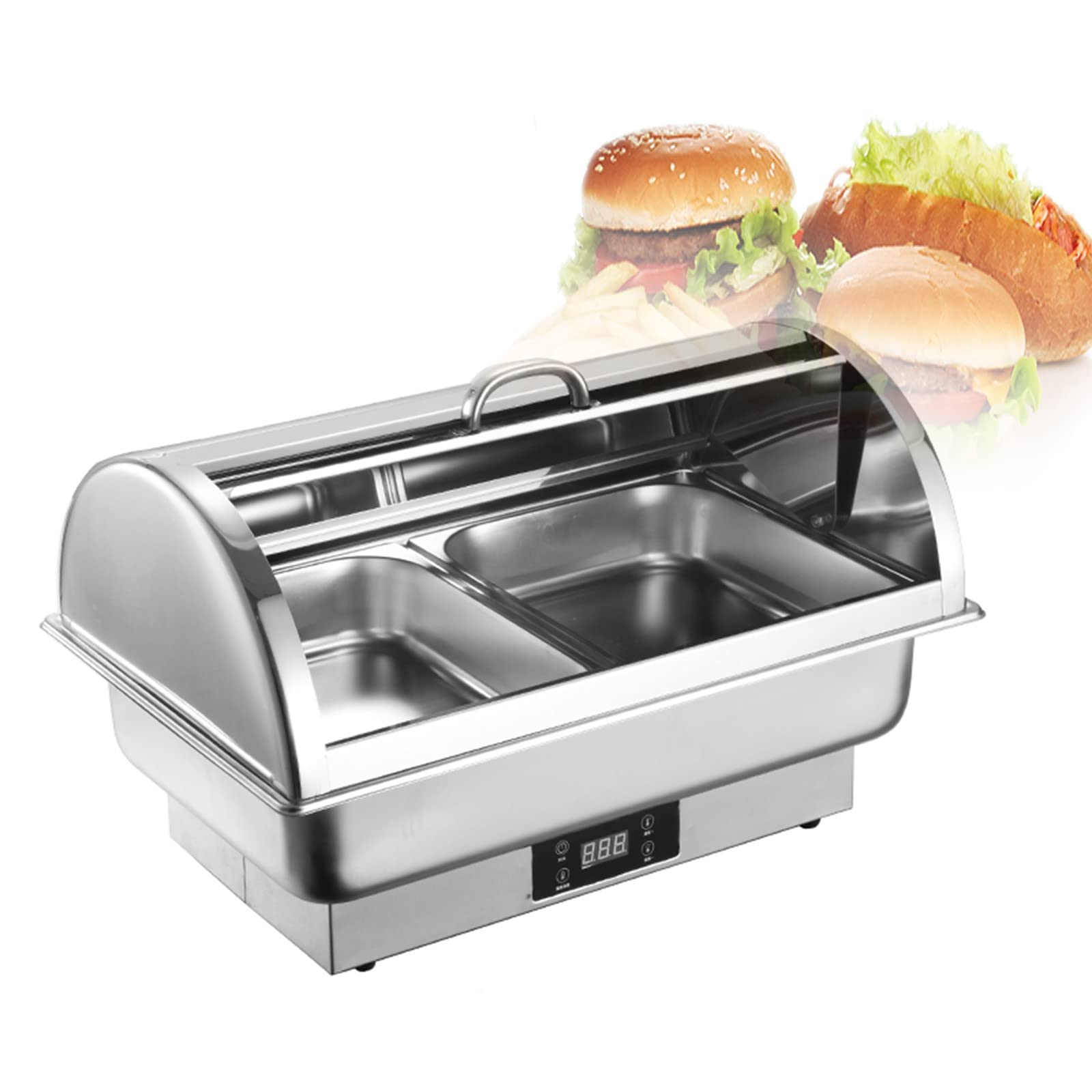 Stainless Steel Electric Chafing Dish Buffet Set with Adjustable Temperature Control (40-100℃) - 600W Food Warmer with Lid - 9L/13L Capacity for Catering, Parties & Buffet Serving (9L-B, 1/2 Size)