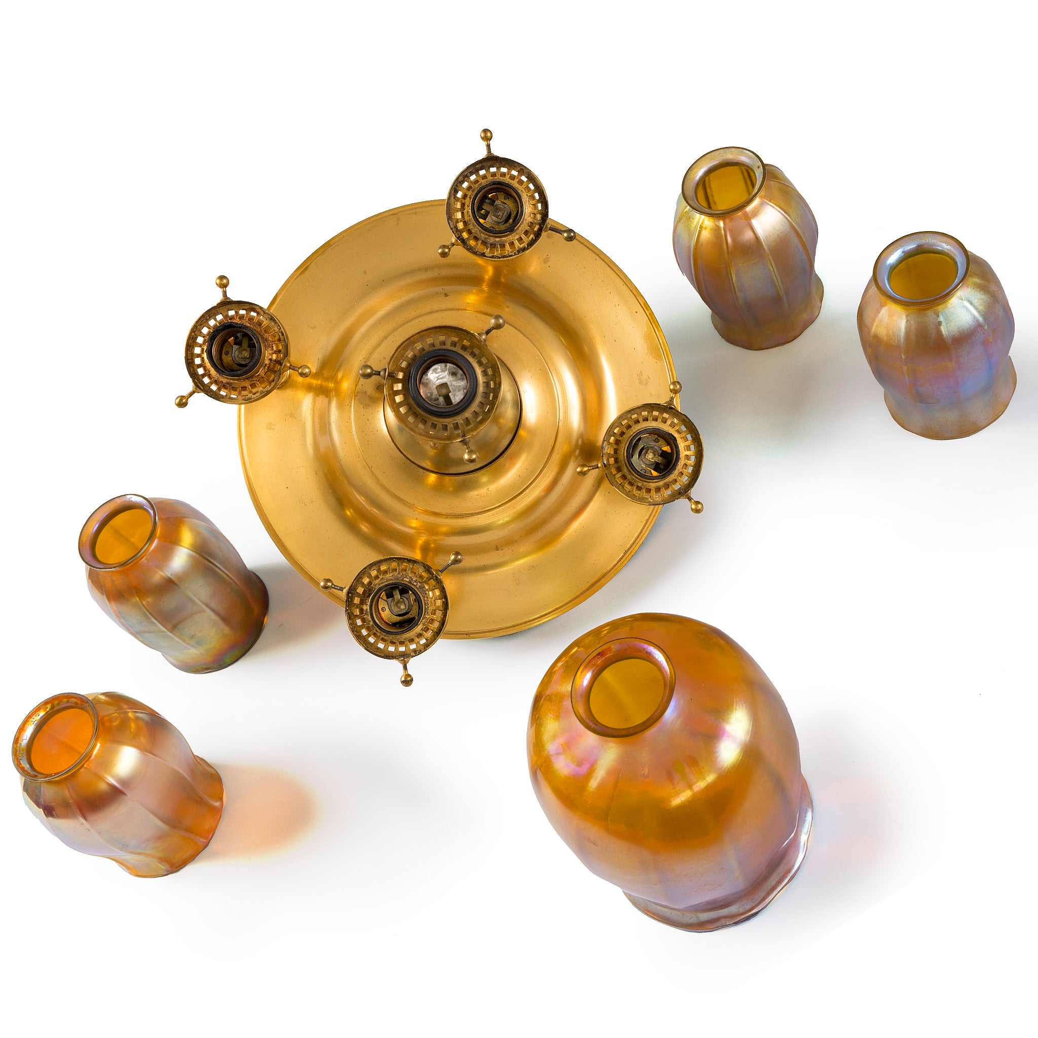 Tiffany Studios New York Five-Light Tulip Ceiling Fixture - Vintage Stained Glass Chandelier for Dining Room, Living Room & Bedroom Lighting