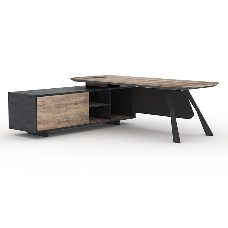 EASTON Executive Desk with Left Return 2.2m to 2.4m - Warm Oak & Black Finish - Modern Office Desk for Home & Business Workspaces