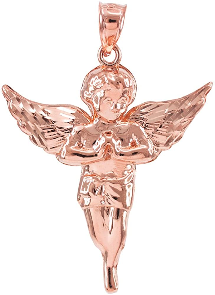10K Rose Gold Angel Heavenly Guardian Pendant Charm Necklace - 3 Sizes (Small/Medium/Large) - Perfect for Gifts, Baptism, Christening & Spiritual Protection Jewelry