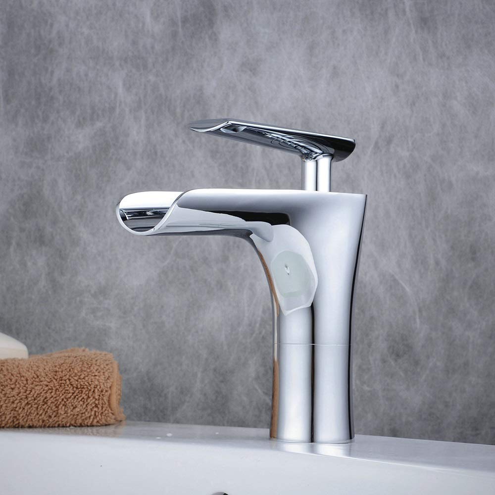 Premium MZXUN Copper Waterfall Basin Faucet - Hot & Cold Water Bathroom Sink Faucet for Modern Homes & Hotels - Elegant & Durable Design for Vanities, Wash Basins & Luxury Bathrooms