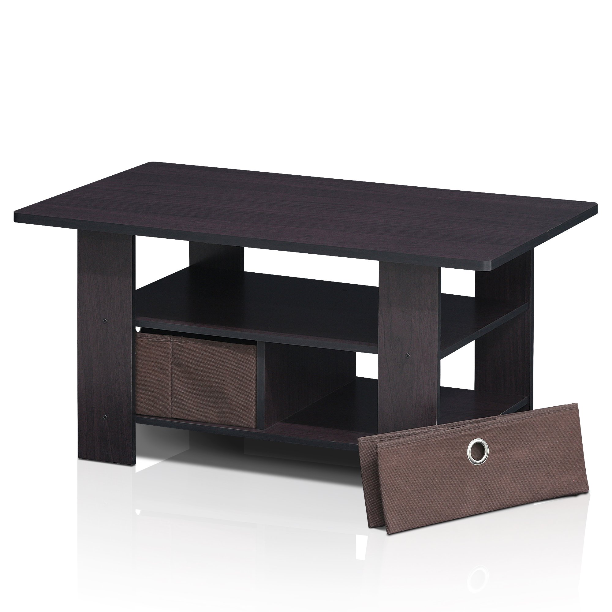 Furinno Andrey Coffee Table with Storage Bin Drawer - Dark Walnut Finish for Living Room, Home Office & Small Spaces