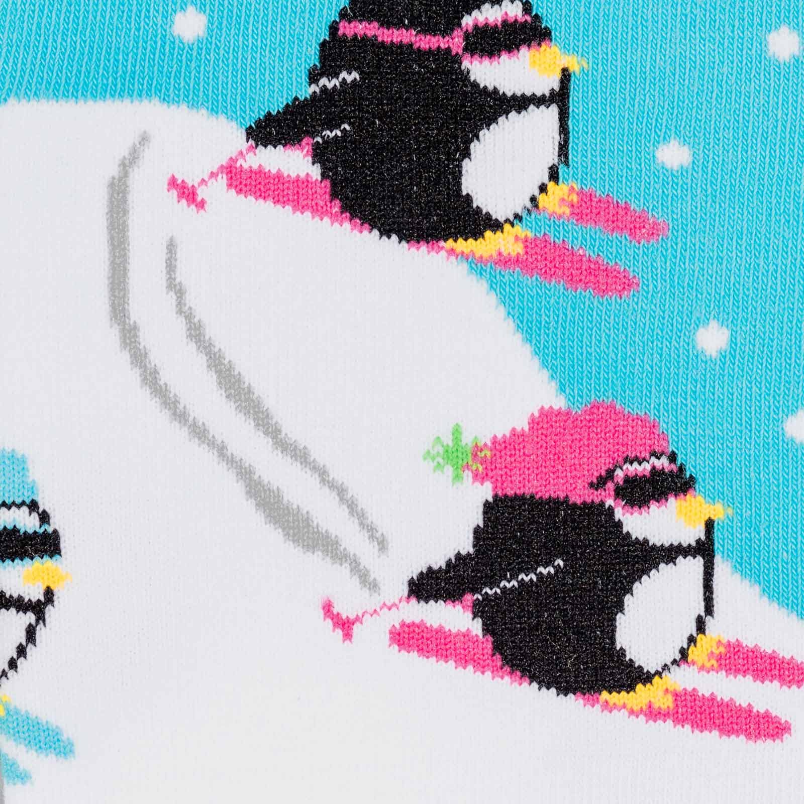 Women's Knee High Socks with Downhill Penguin Design - Fun Novelty Crew Socks for Winter, Christmas Gifts & Casual Outfits