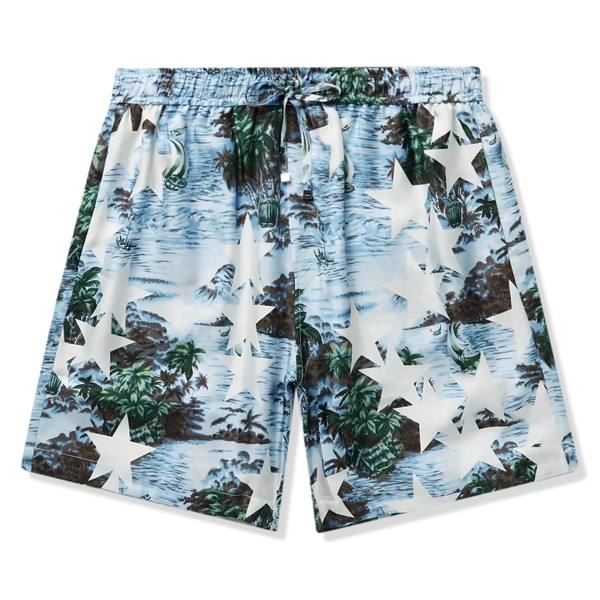 Amiri Tropical Star Blue Swim Shorts for Men - Quick-Dry Beach Swimwear with UPF Protection - Perfect for Pool, Vacation & Summer Activities